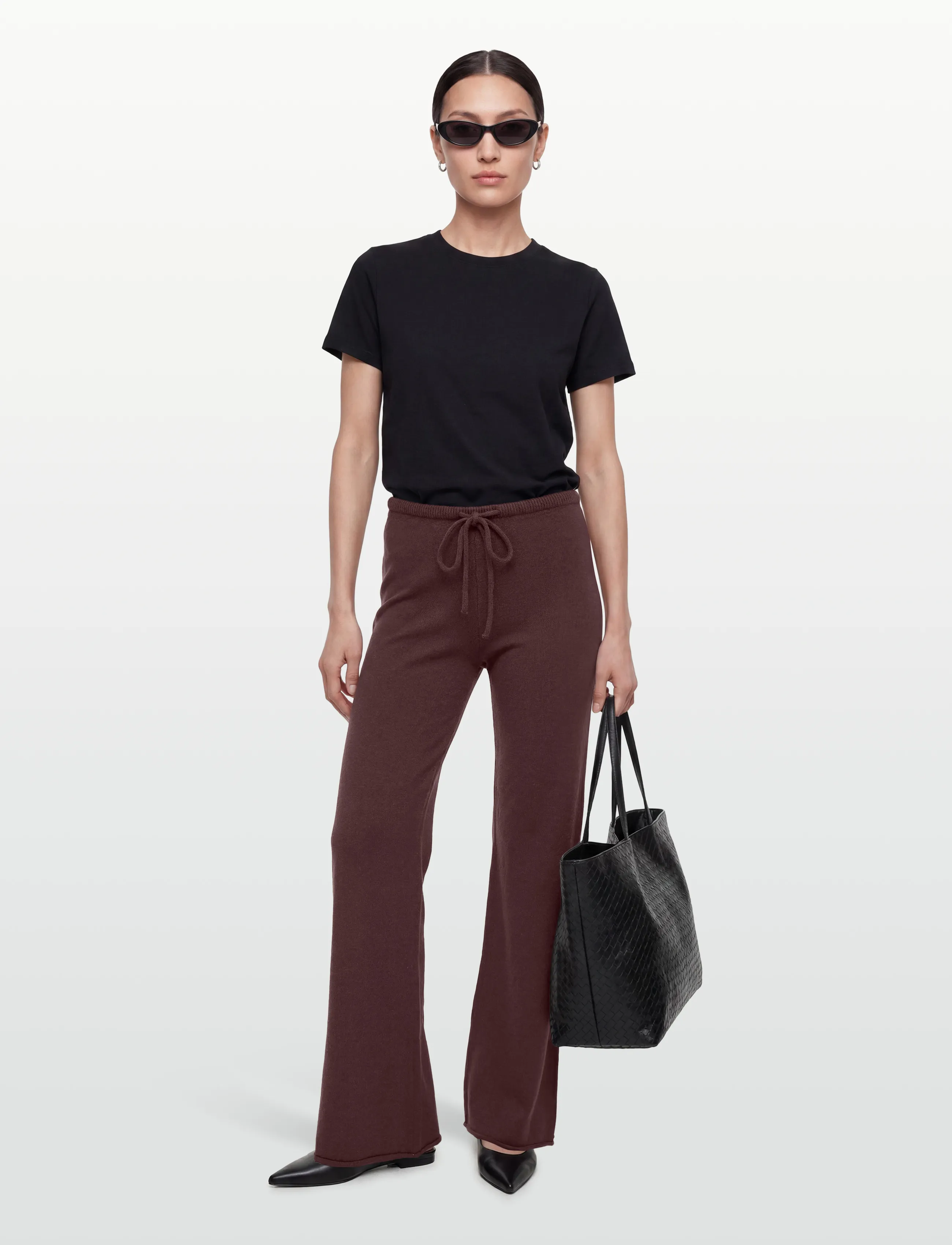 Gina Tricot Knitted Trousers, XL, Braun - Flared, Frauen