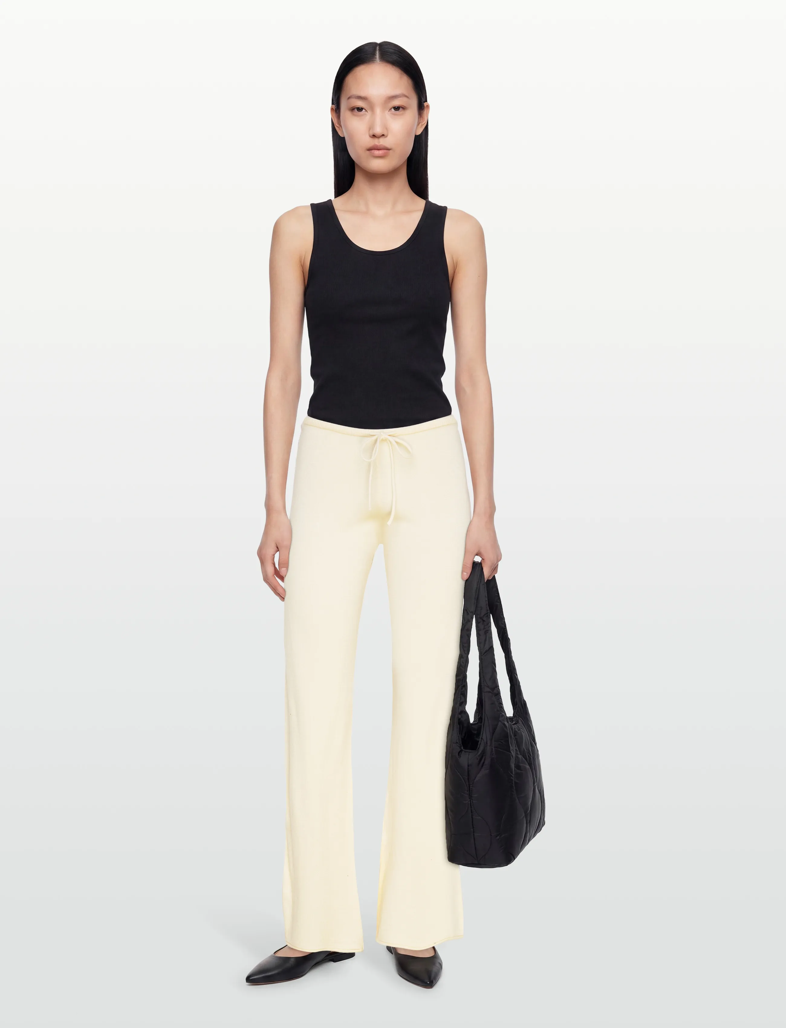 Gina Tricot Knitted Trousers, XS, Creme - Flared, Frauen