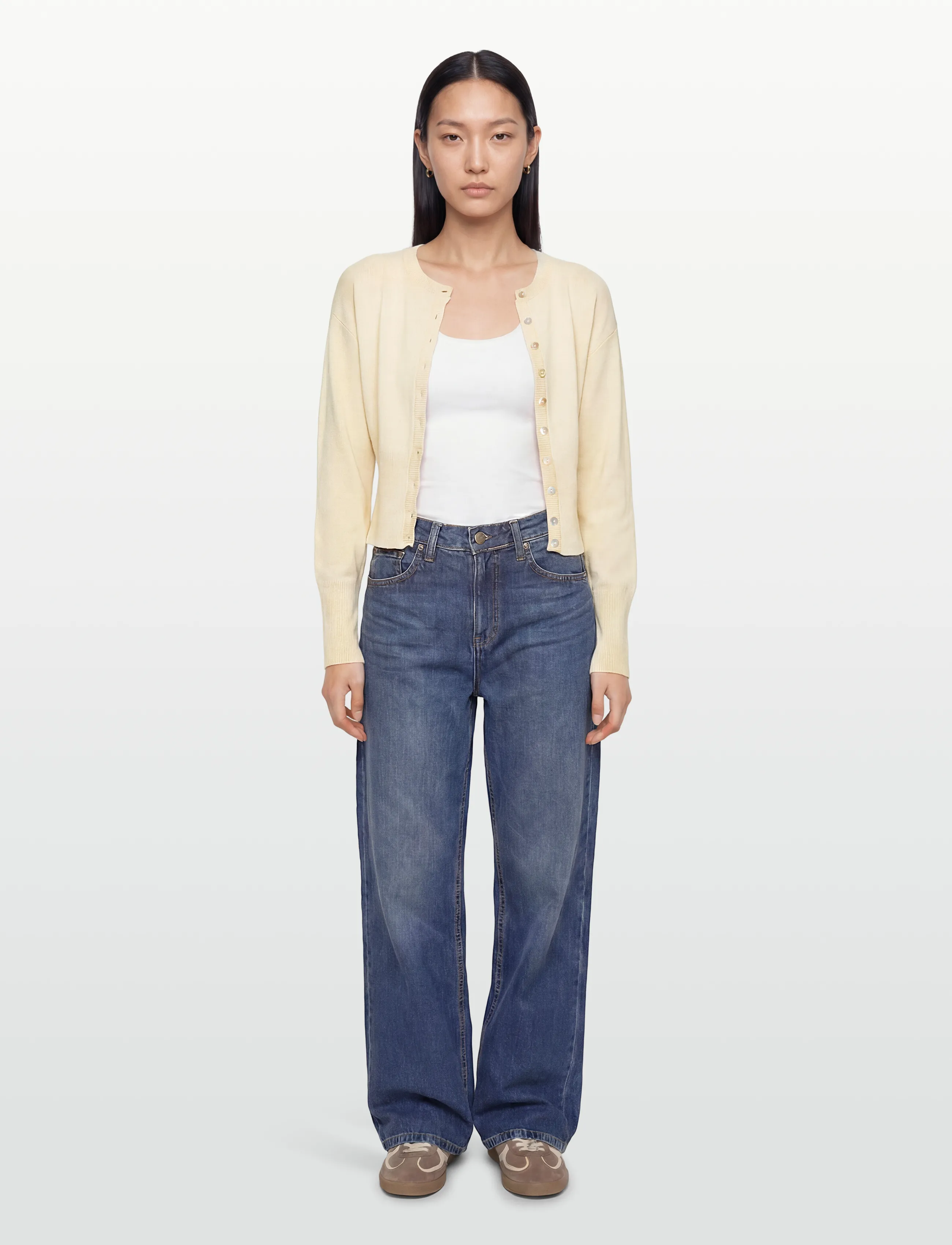 Gina Tricot Fitted Knitted Cardigan, L, Knitwear, Creme - Cardigans, Frauen