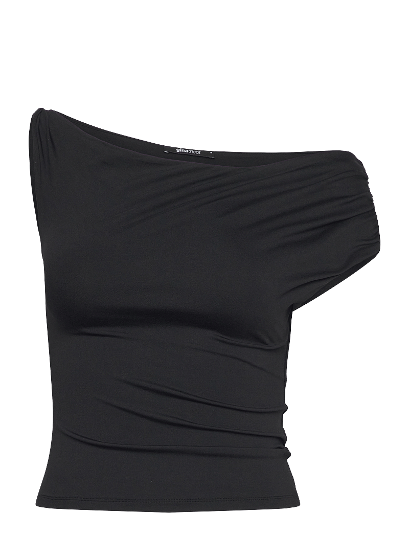 Gina Tricot - Asymmetric top - kortärmade blusar - black (9000) - 0