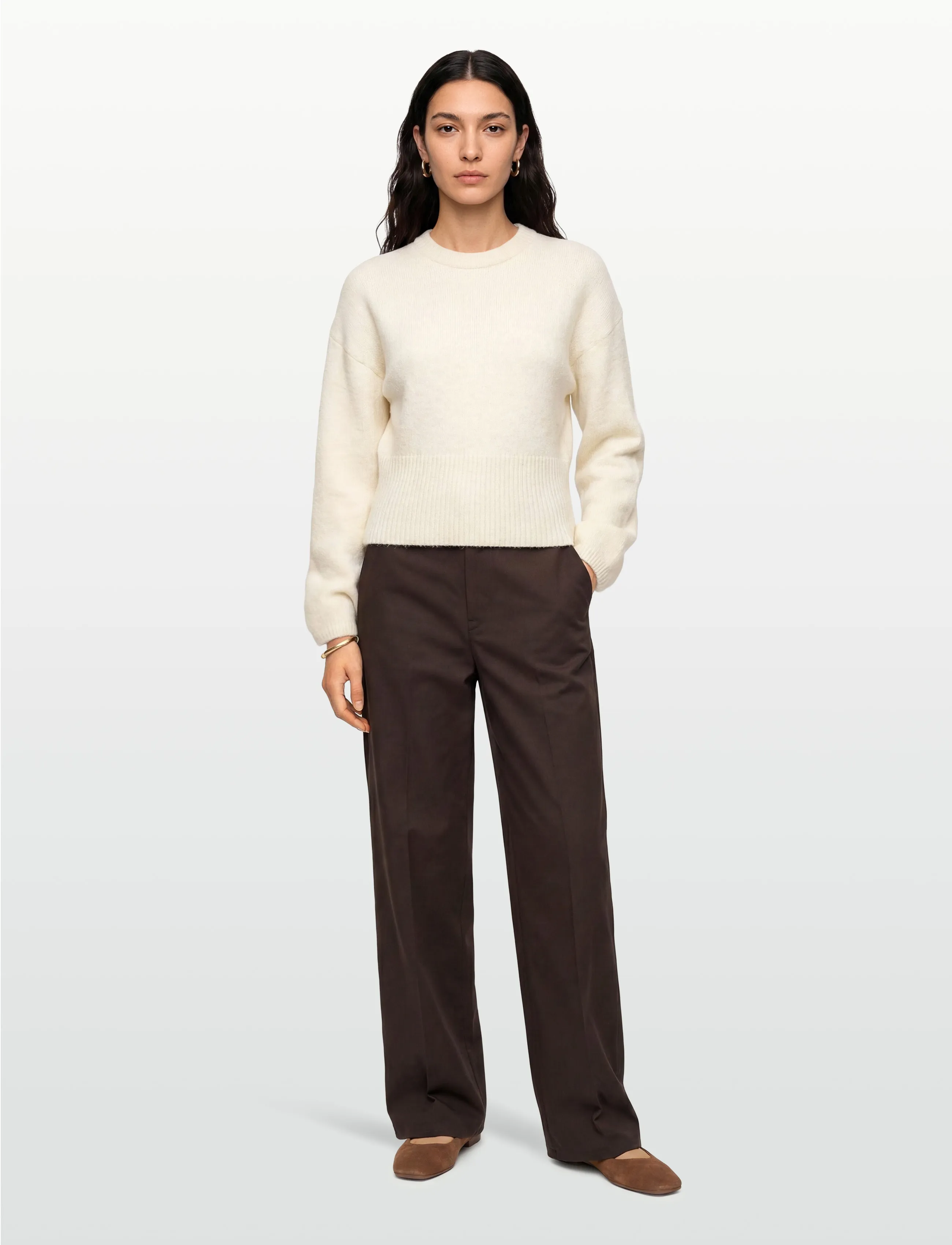 Gina Tricot Wide Sleeve Knitted Sweater, L, Knitwear, Creme - Jumpers, Frauen