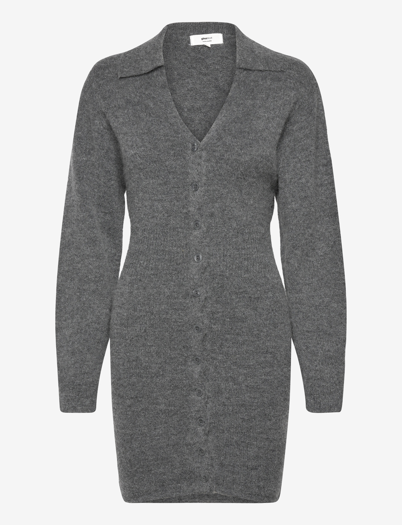 Gina Tricot - Knitted button down dress - strikkjoler - dk grey melange - 0
