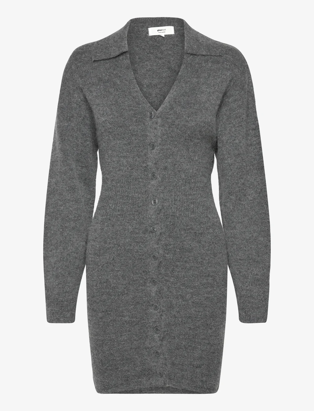 Gina Tricot - Knitted button down dress - strikkjoler - dk grey melange - 0