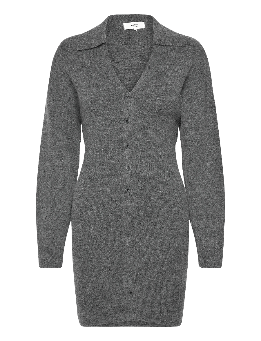 Gina Tricot - Knitted button down dress - kootud kleidid - dk grey melange - 0
