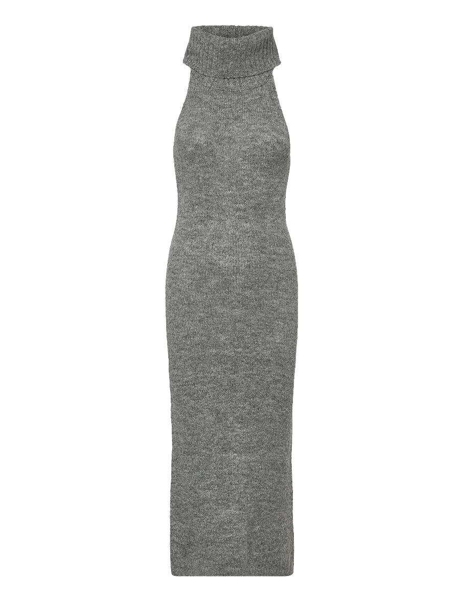 Gina Tricot - Sleeveless polo knitted dress - maxi kjoler - mid grey mel (8022) - 0