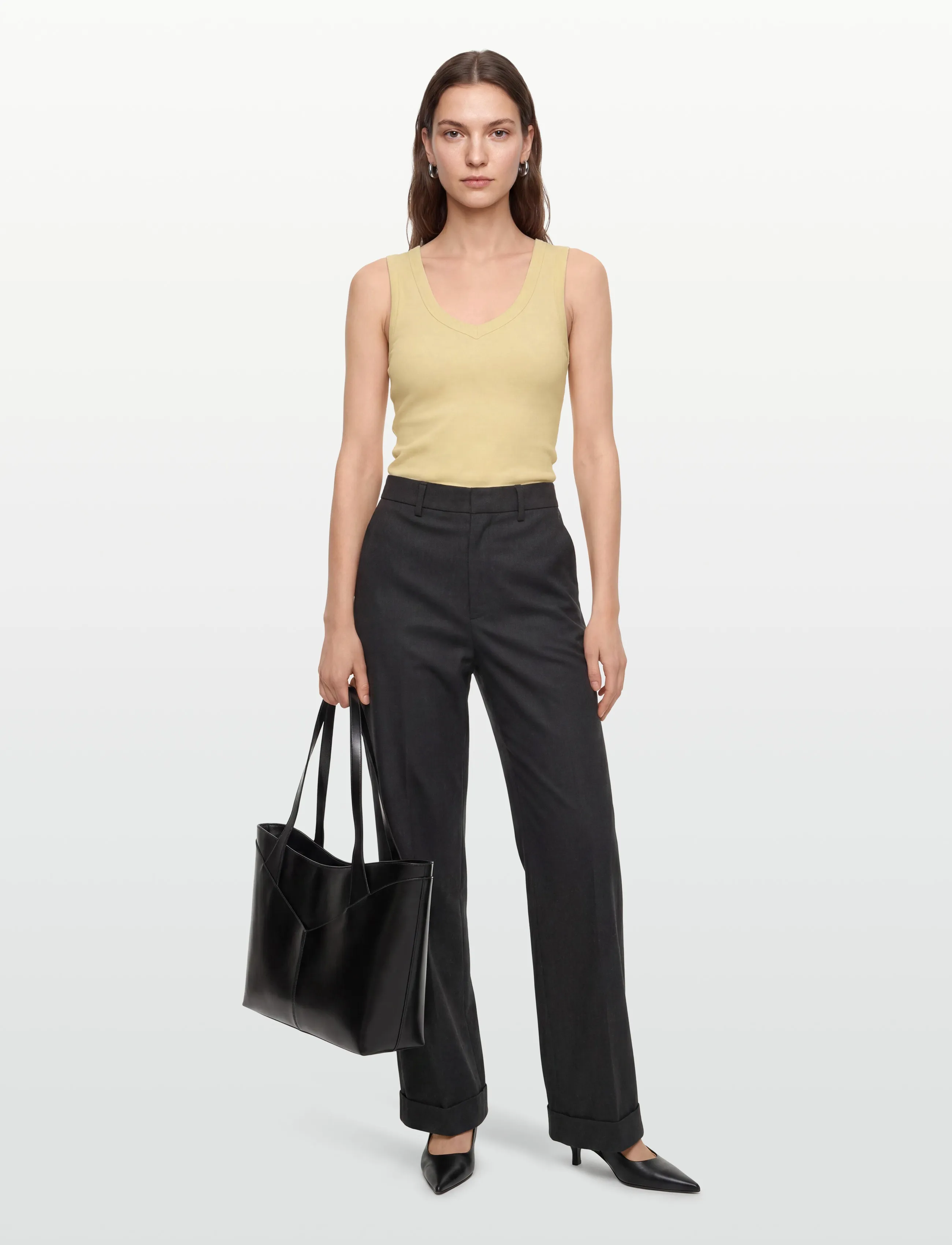 Gina Tricot Tight v-neck rib tank - Varrukateta topid - ANISE FLOWER (2205) / yellow