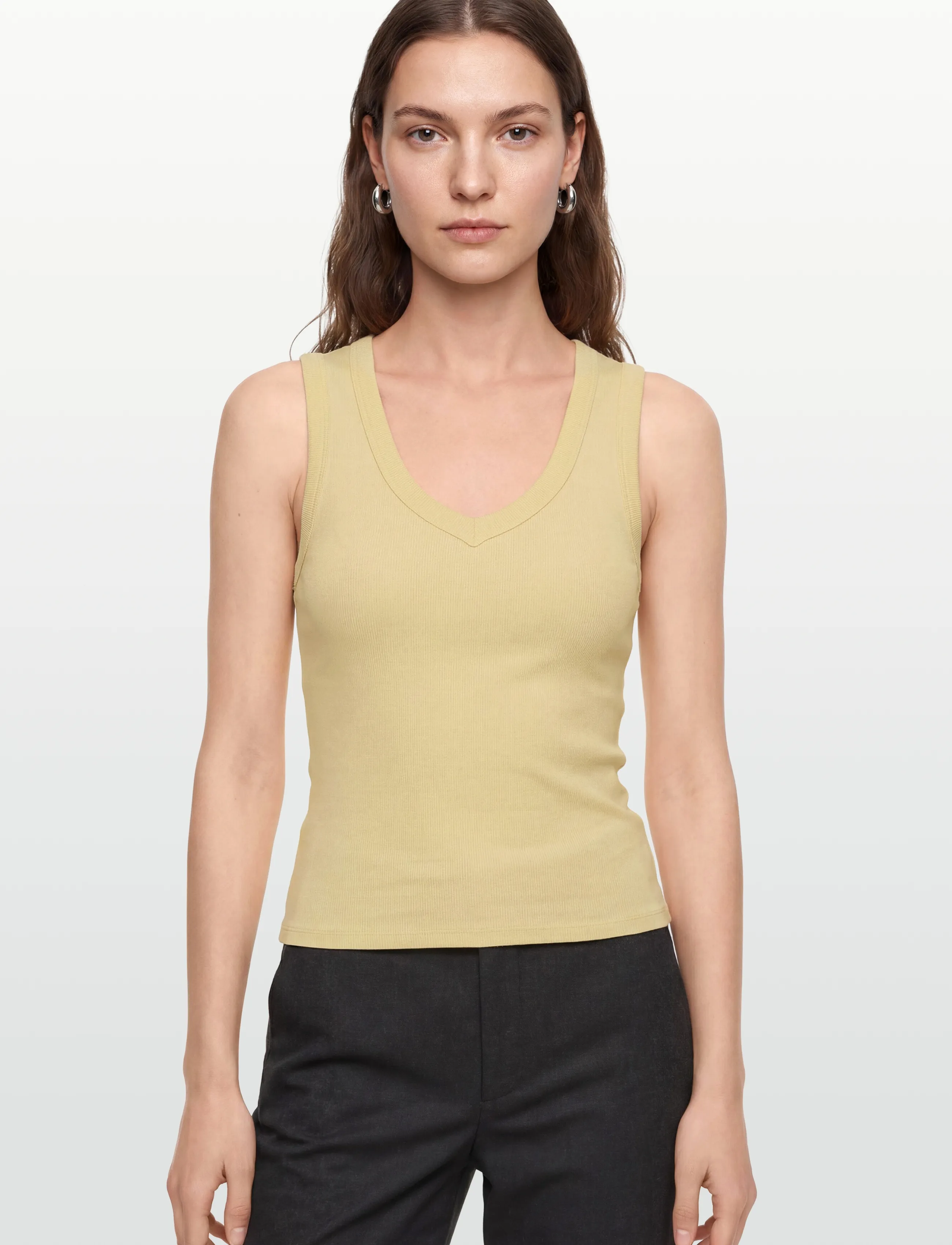 Gina Tricot - Tight v-neck rib tank - linnen - anise flower (2205) - 3