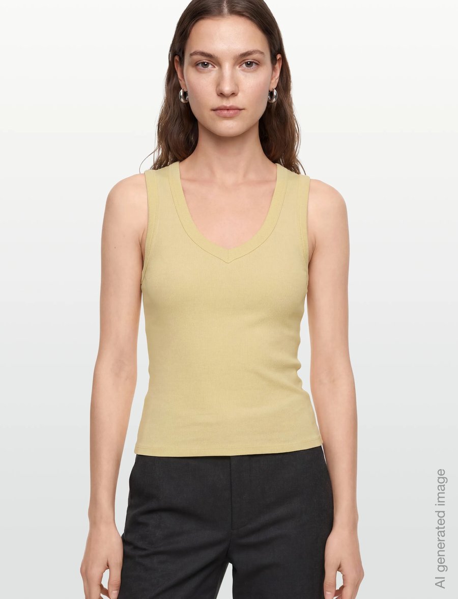 Gina Tricot - Tight v-neck rib tank - varrukateta topid - anise flower (2205) - 3