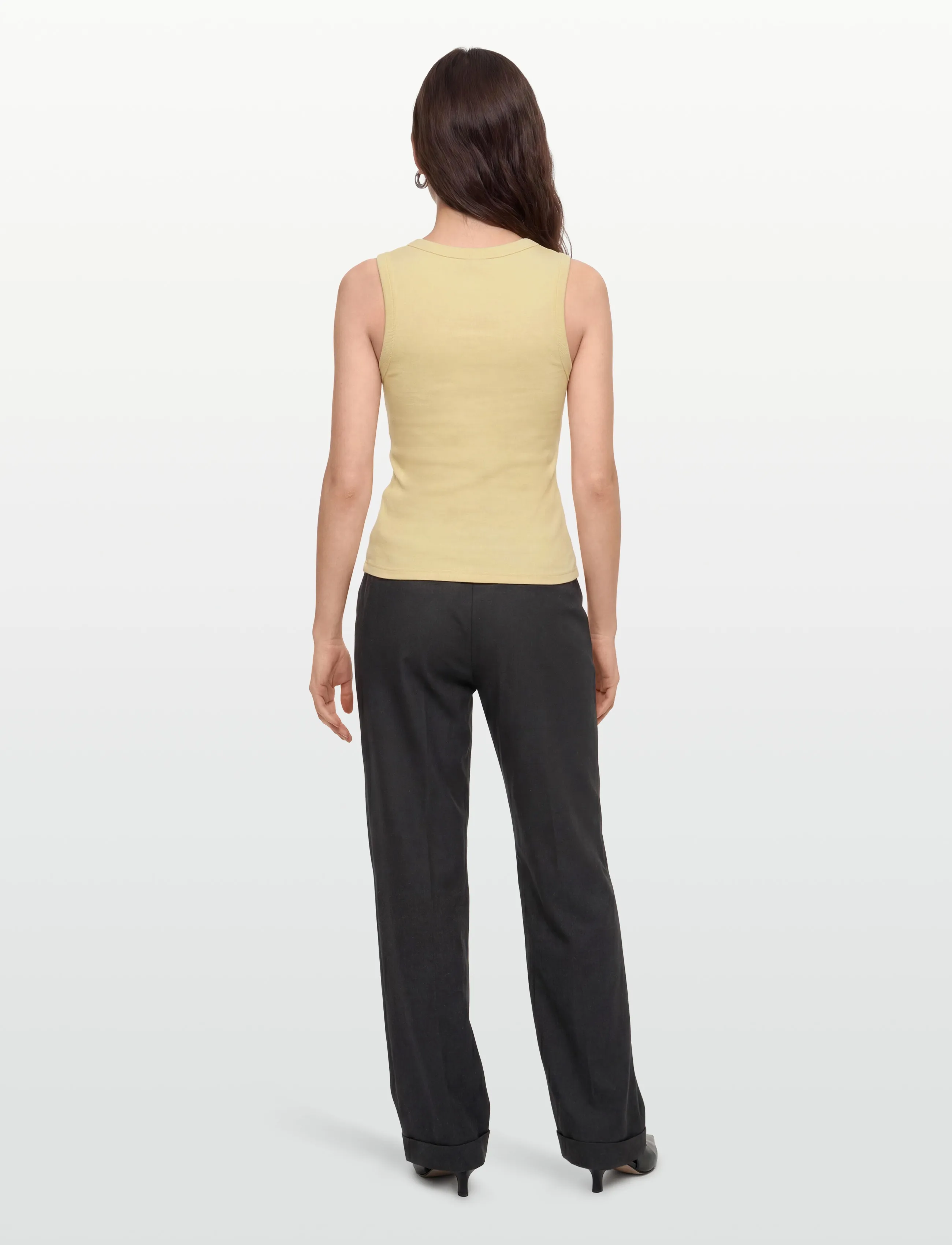 Gina Tricot - Tight v-neck rib tank - linnen - anise flower (2205) - 4