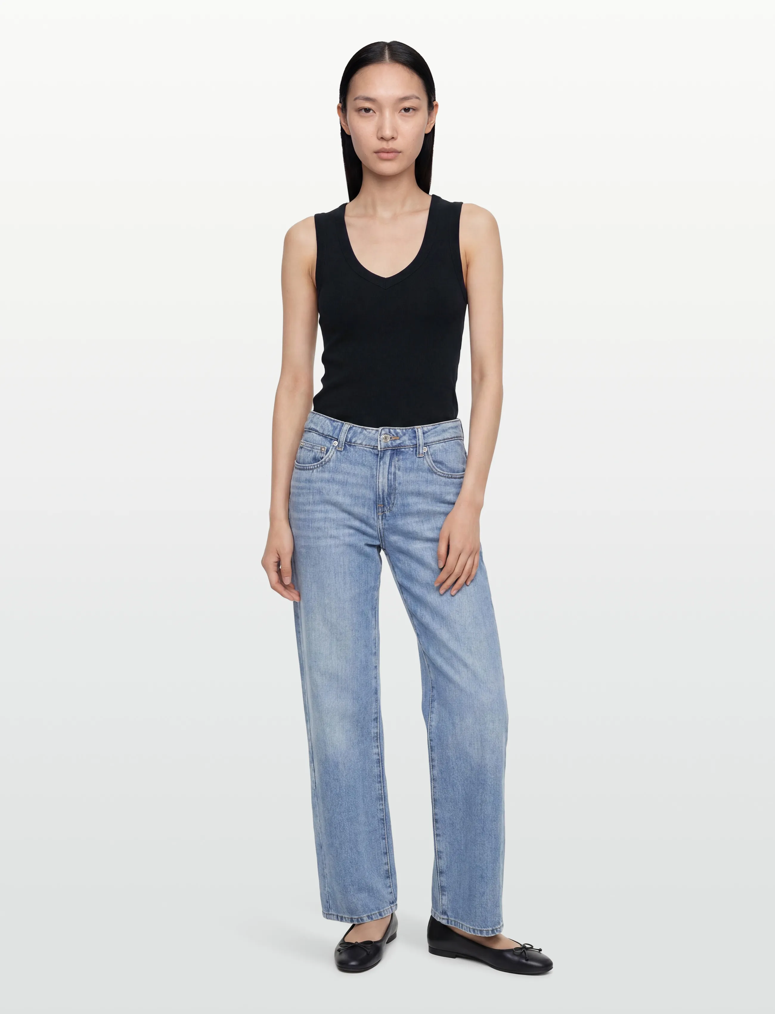 Gina Tricot - Tight v-neck rib tank - tanktops - black (9000) - 0