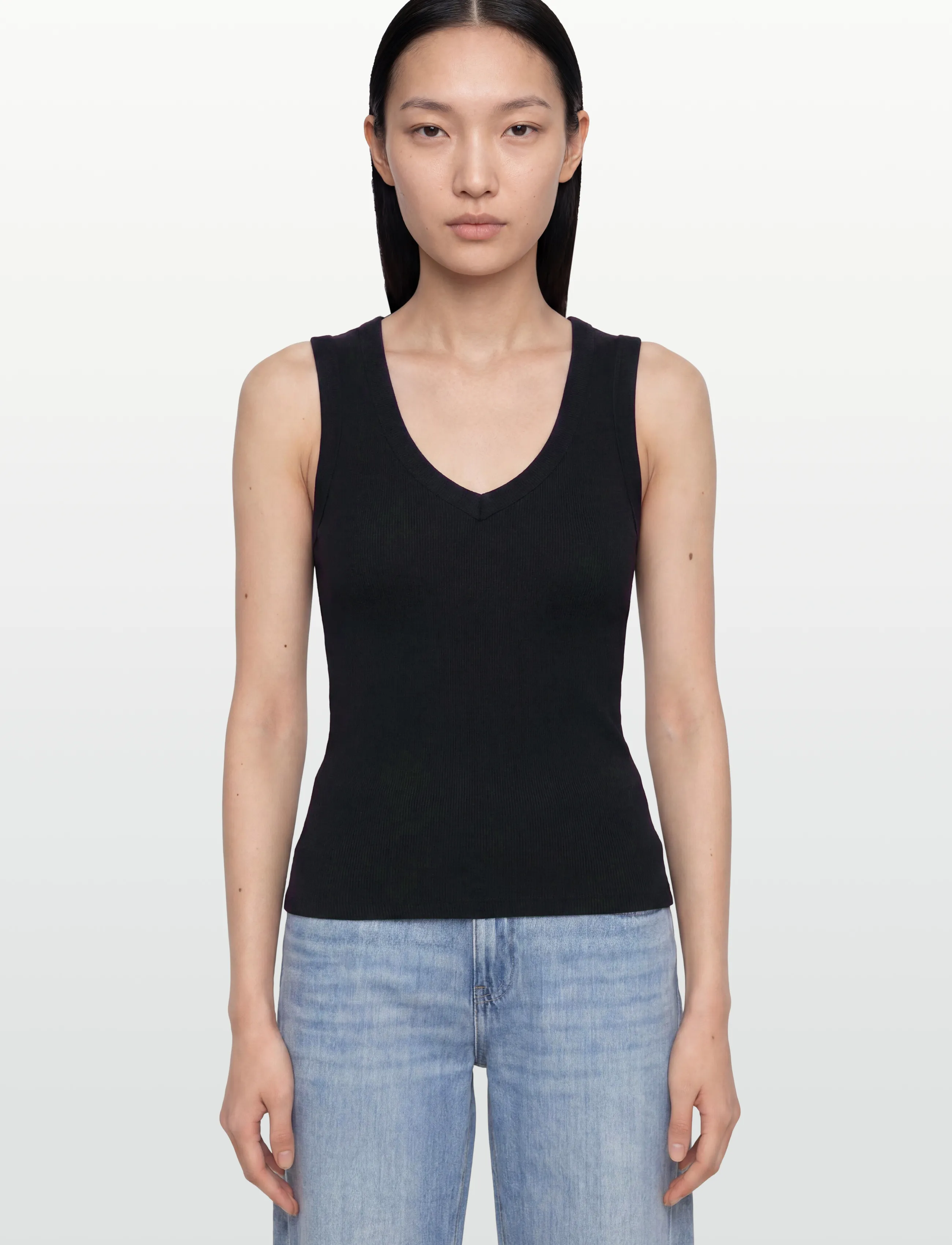 Gina Tricot - Tight v-neck rib tank - tanktops - black (9000) - 3