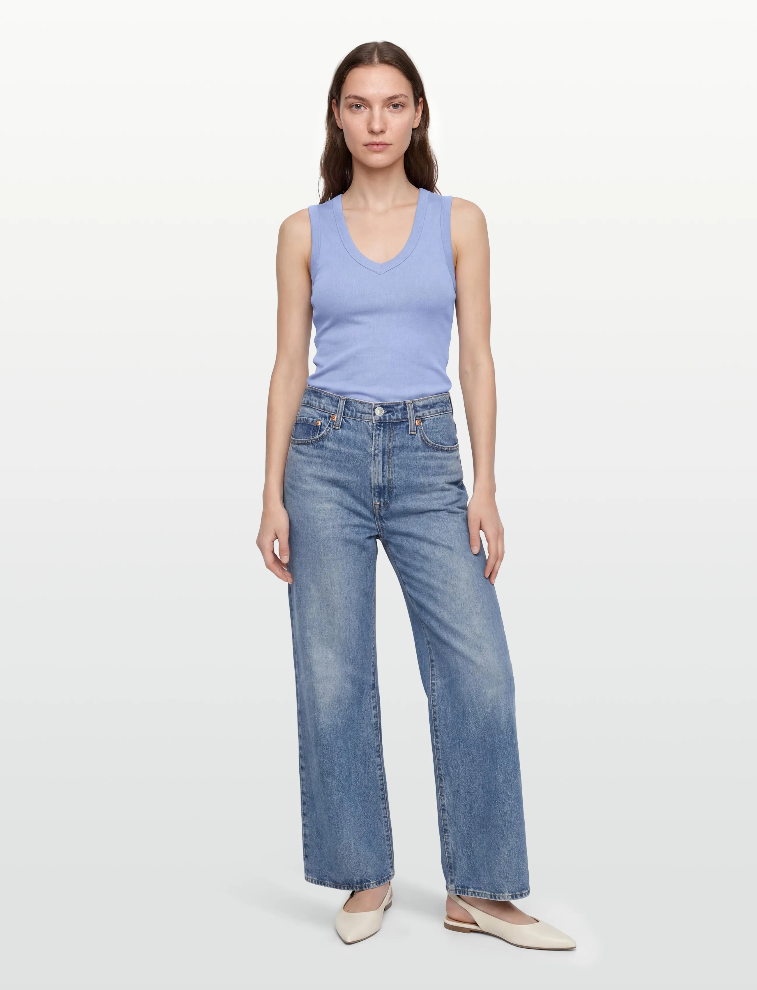 Gina Tricot Tight v-neck rib tank - Ärmellose Tops - ENDLESS SKY / blue