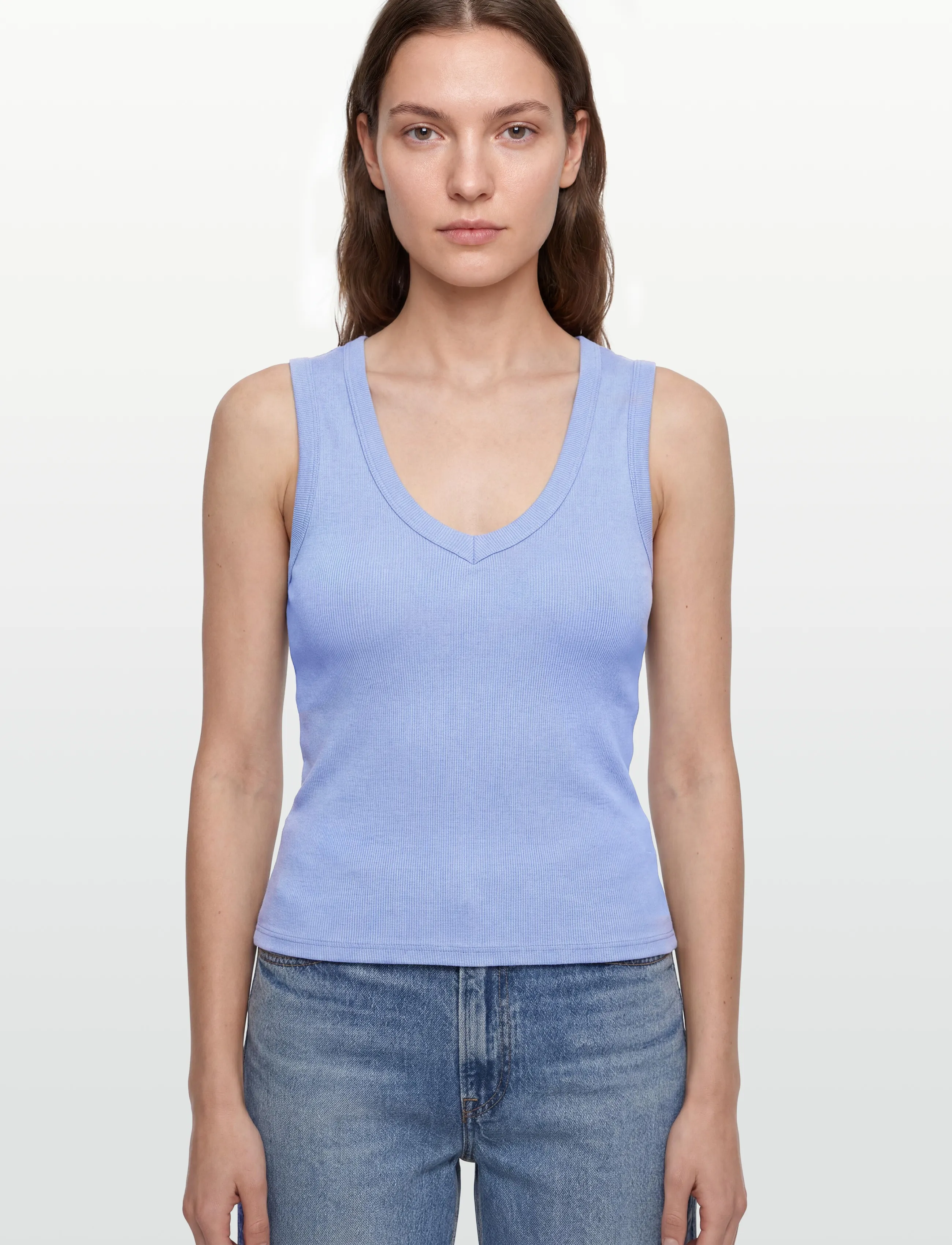Gina Tricot - Tight v-neck rib tank - tanktops - endless sky - 3