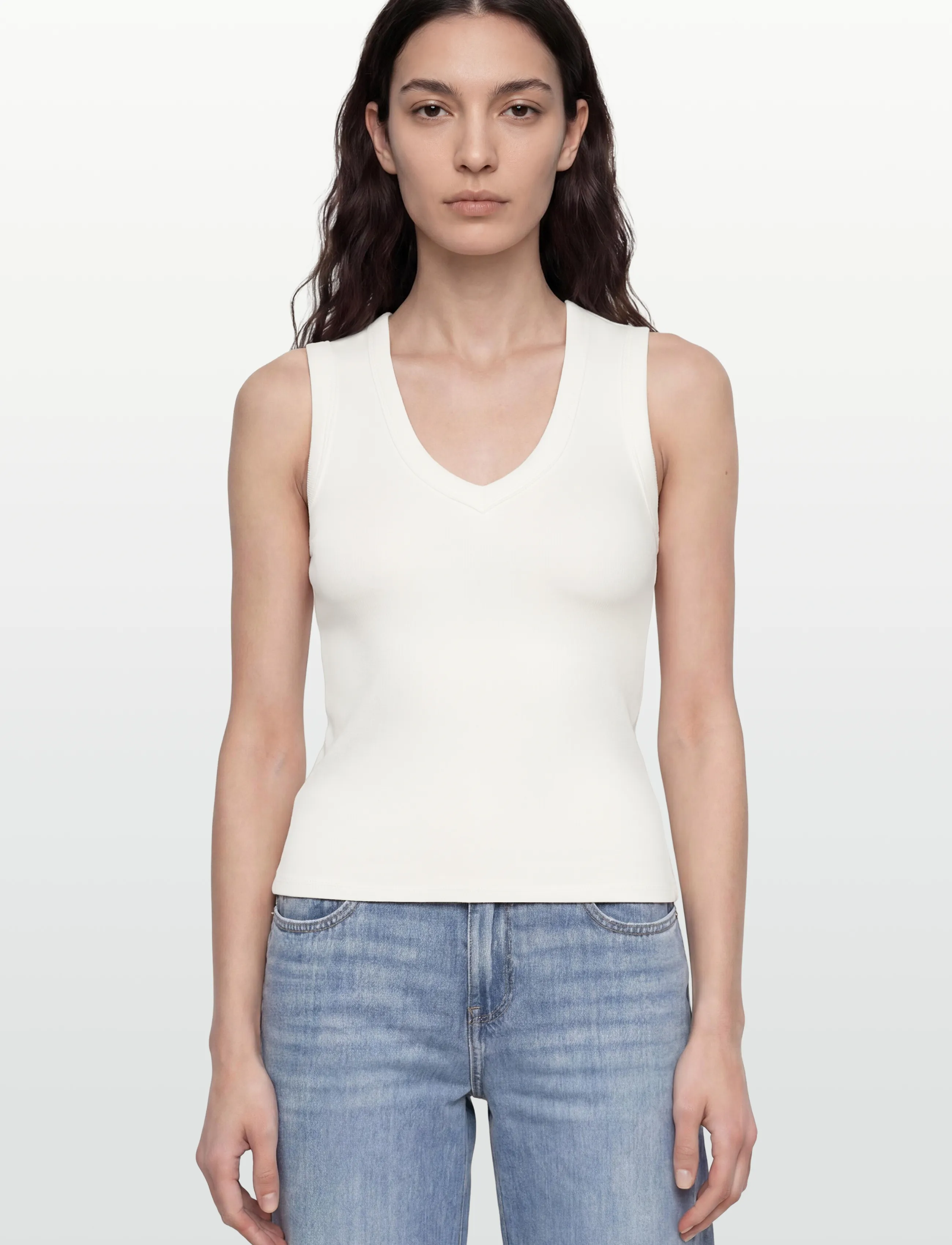 Gina Tricot - Tight v-neck rib tank - Ärmellose tops - offwhite - 3