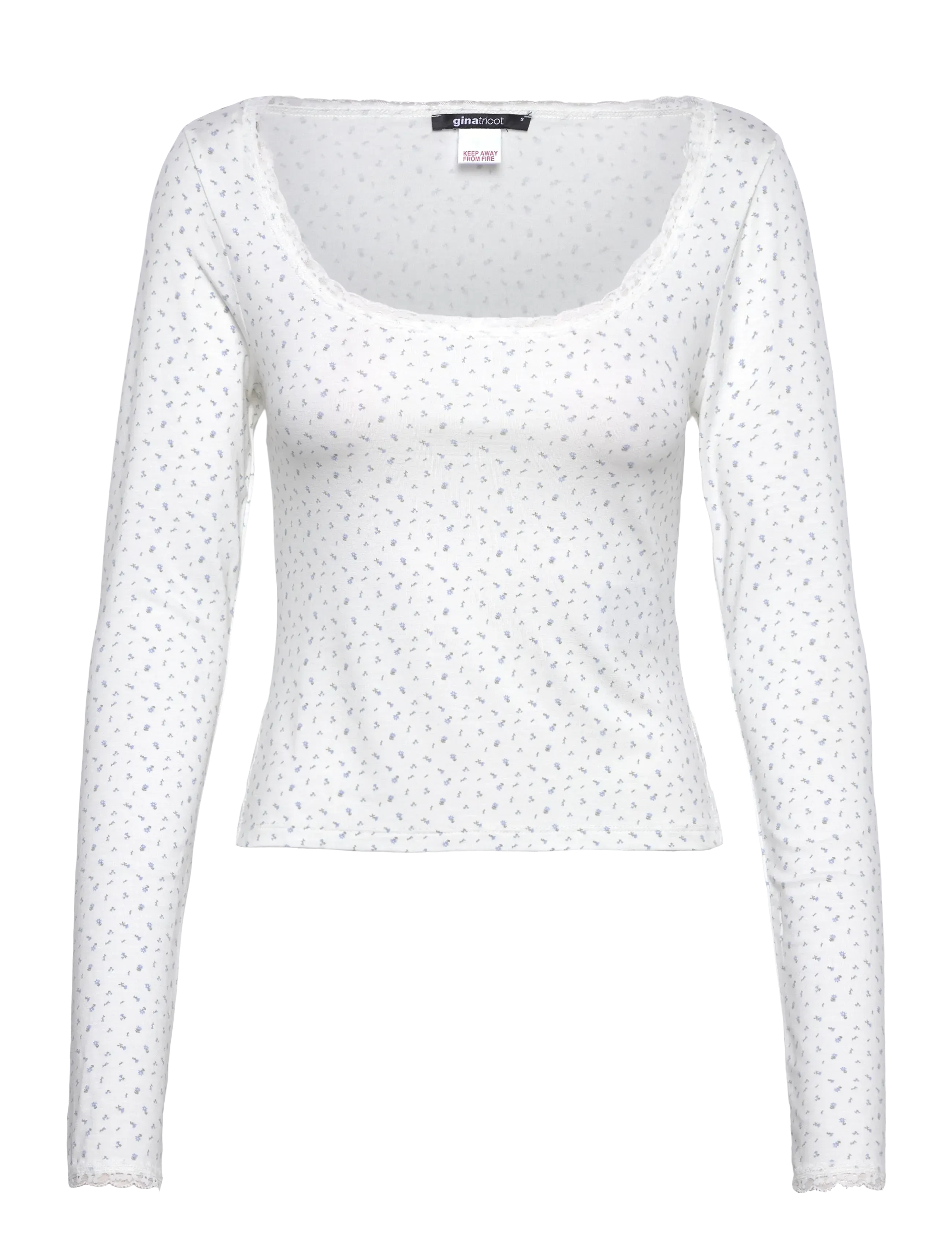 Gina Tricot Soft Long Sleeve Lace Top, XS, T-shirts & Oberteile, Weiß - Long-sleeved, Frauen