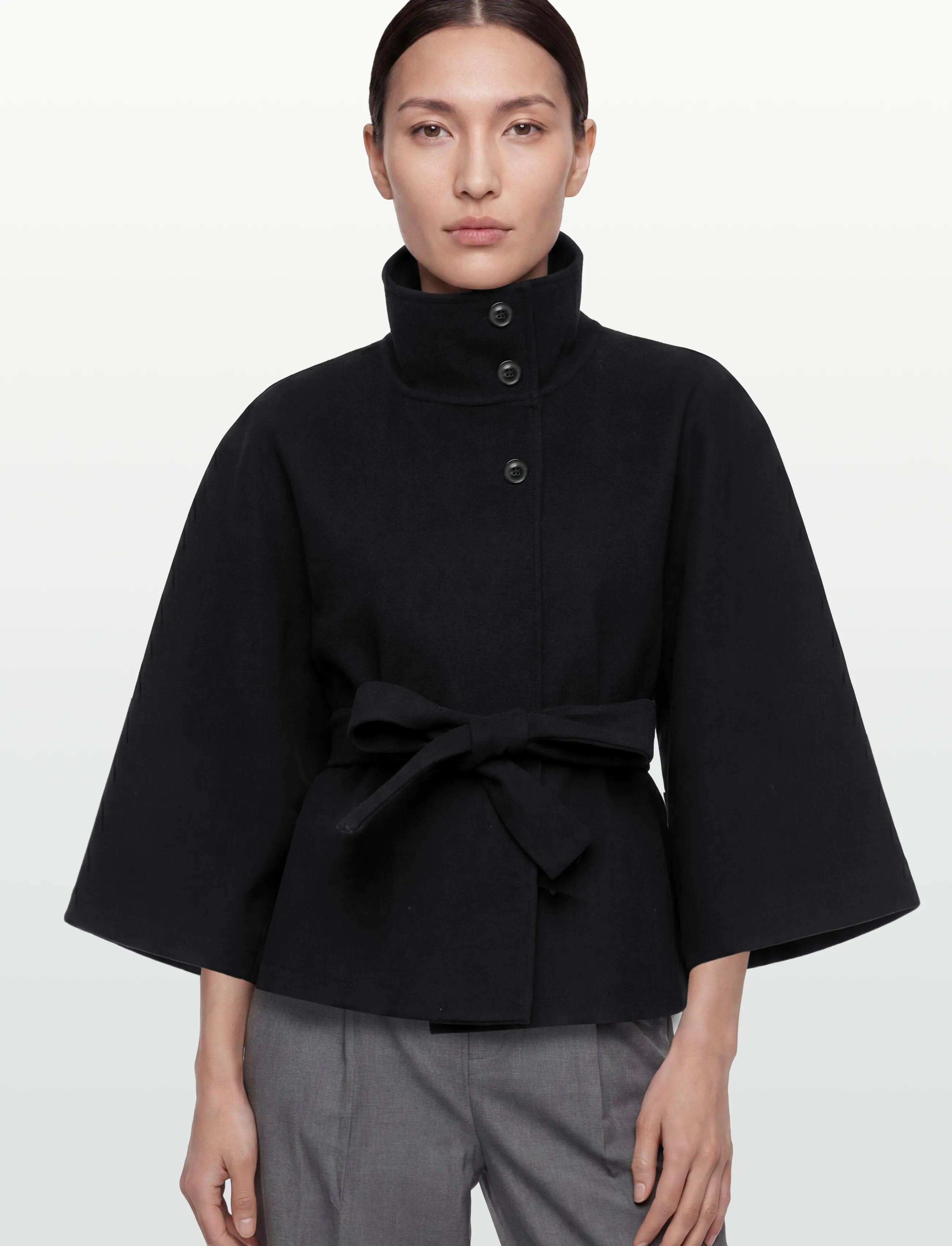 Gina Tricot - Belt cape jacket - pavasarinės striukės - black (9000) - 3