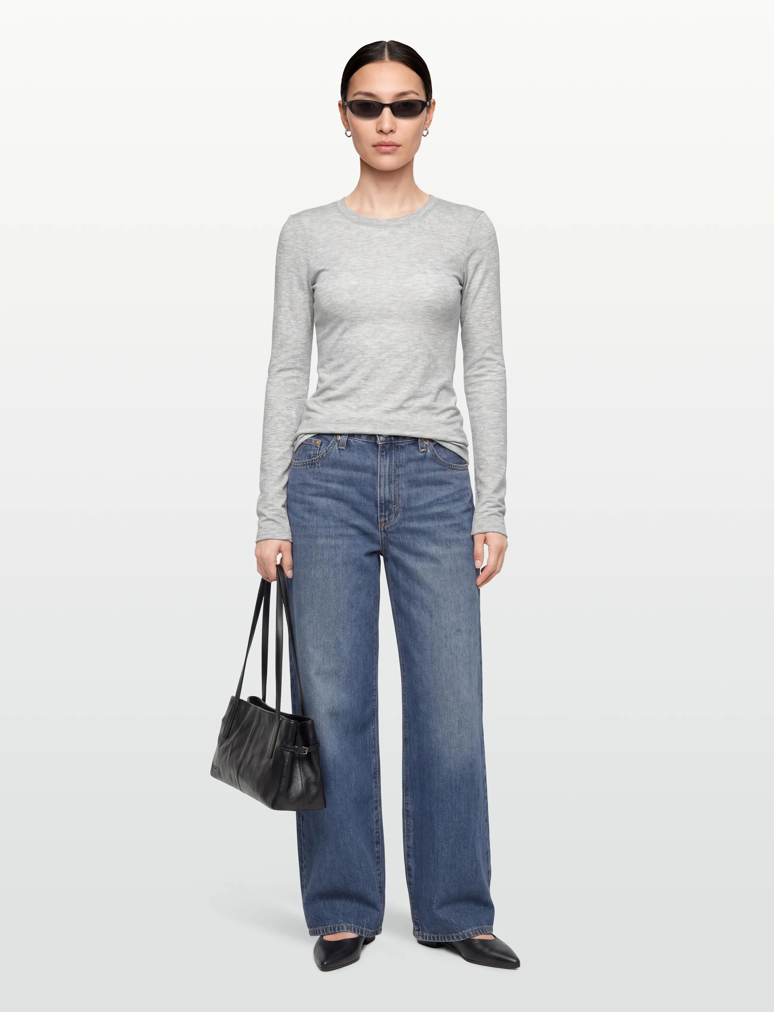 Gina Tricot Sheer Top, XS, T-shirts & Oberteile, Grau - Long-sleeved, Frauen
