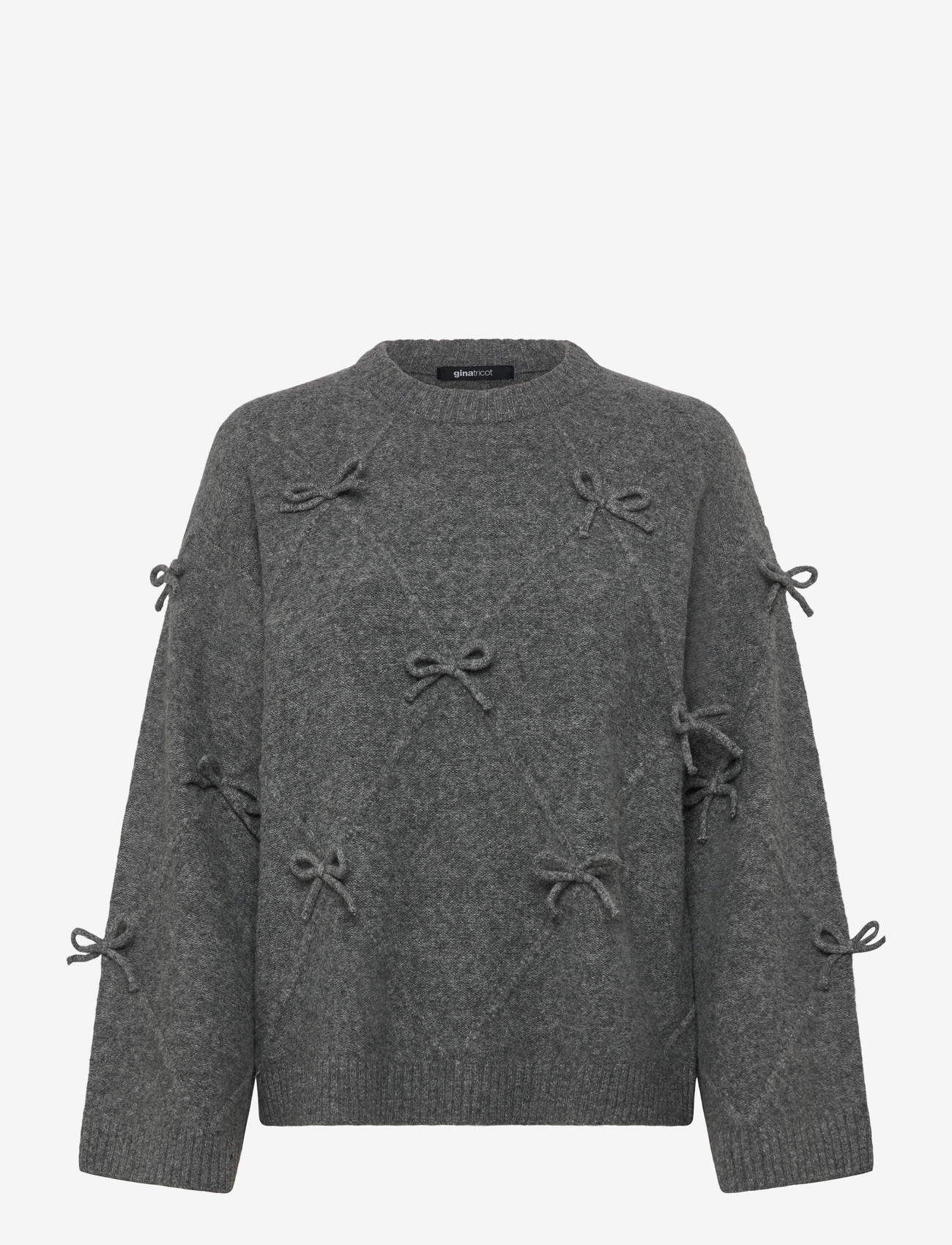 Gina Tricot - Knitted bow sweater - grey melange (8181) - 0