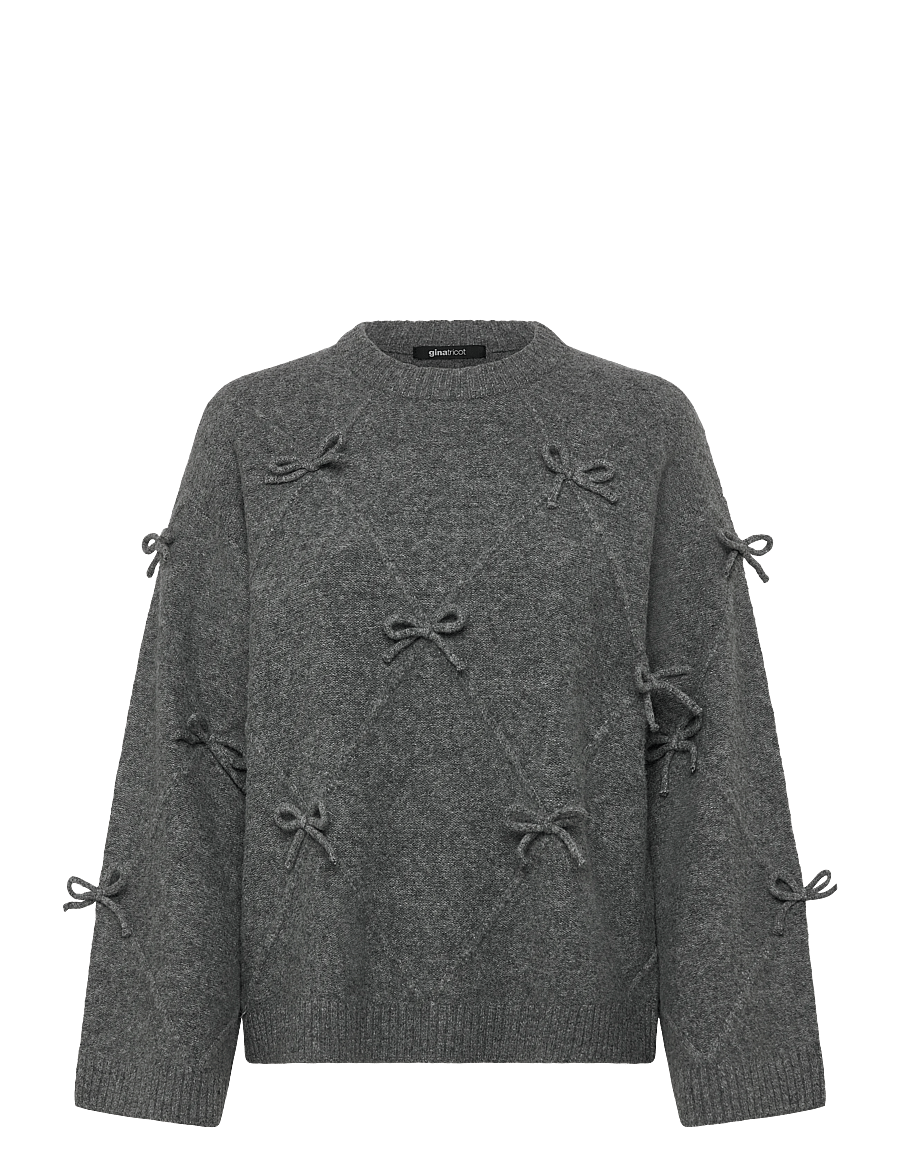 Gina Tricot - Knitted bow sweater - grey melange (8181) - 0
