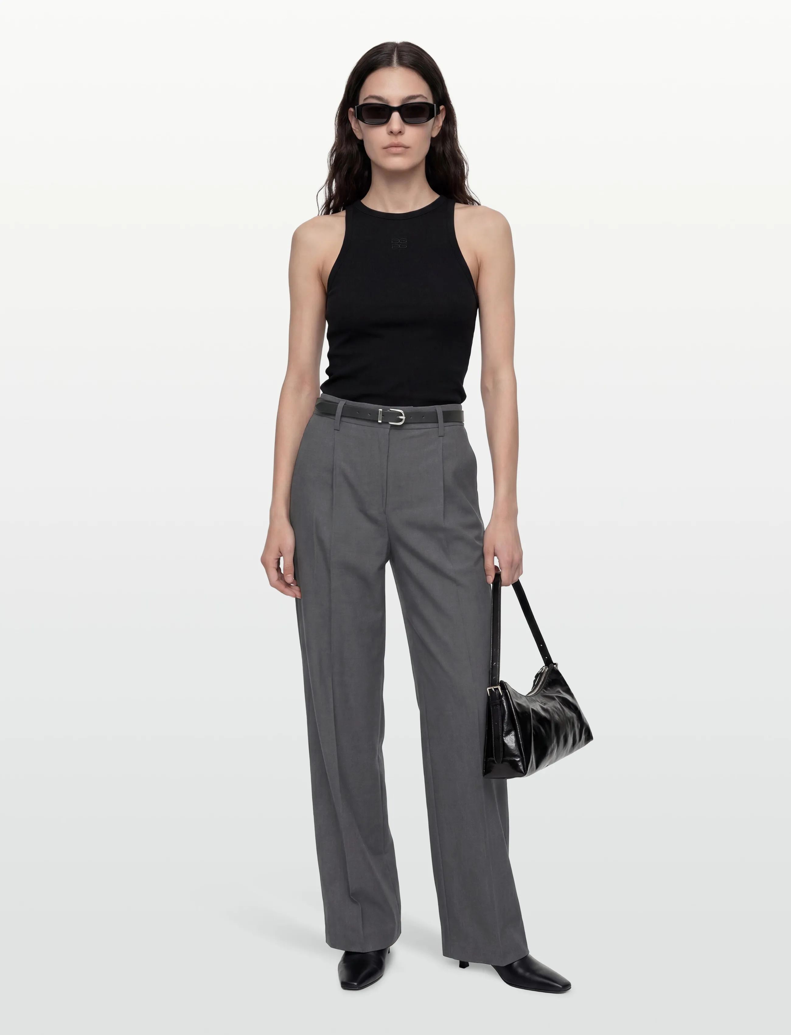 Gina Tricot Wide Pleated Trousers, 38, Grau - Leg, Frauen