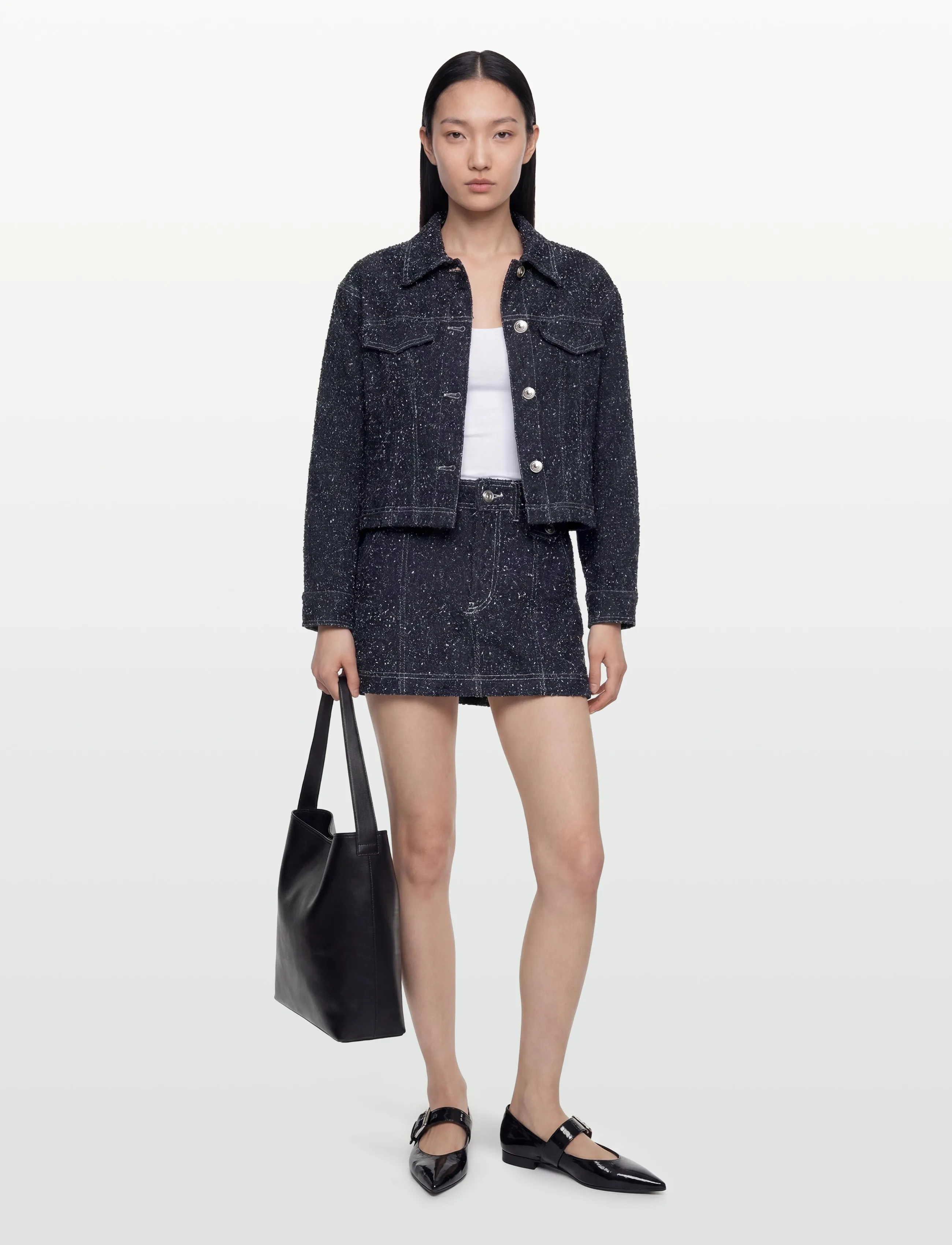 Gina Tricot Peplum boucle denim jacket - Everyday Style - RINSE / navy