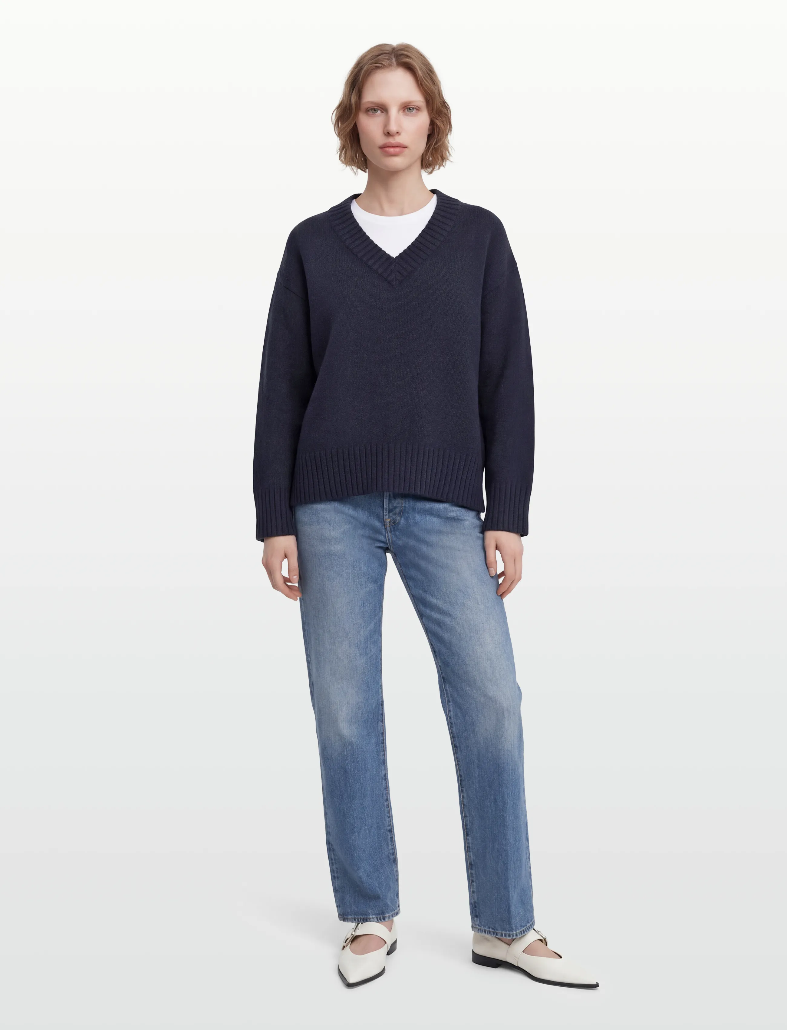Gina Tricot V-Neck Knitted Sweater, XS, Knitwear, Marineblau - Jumpers, Frauen