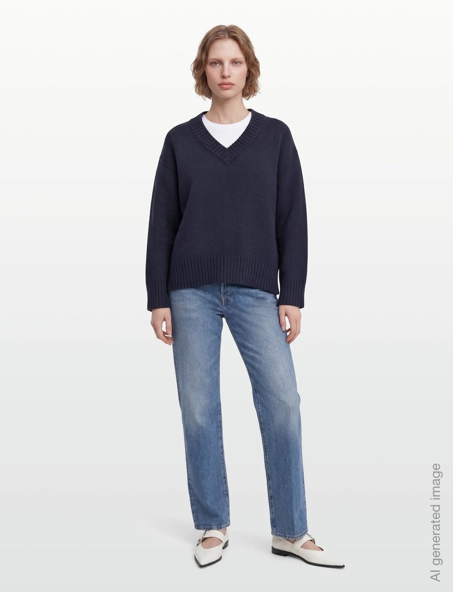 Gina Tricot - V-neck knitted sweater - pullover - navy blazer (5853) - 0