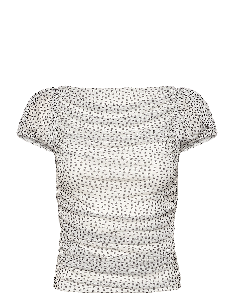 Gina Tricot - Puff sleeve mesh top - kortärmade blusar - dot aop (9508) - 1