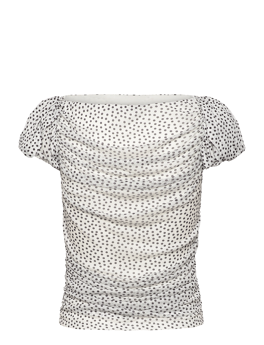 Gina Tricot - Puff sleeve mesh top - kortärmade blusar - dot aop (9508) - 2
