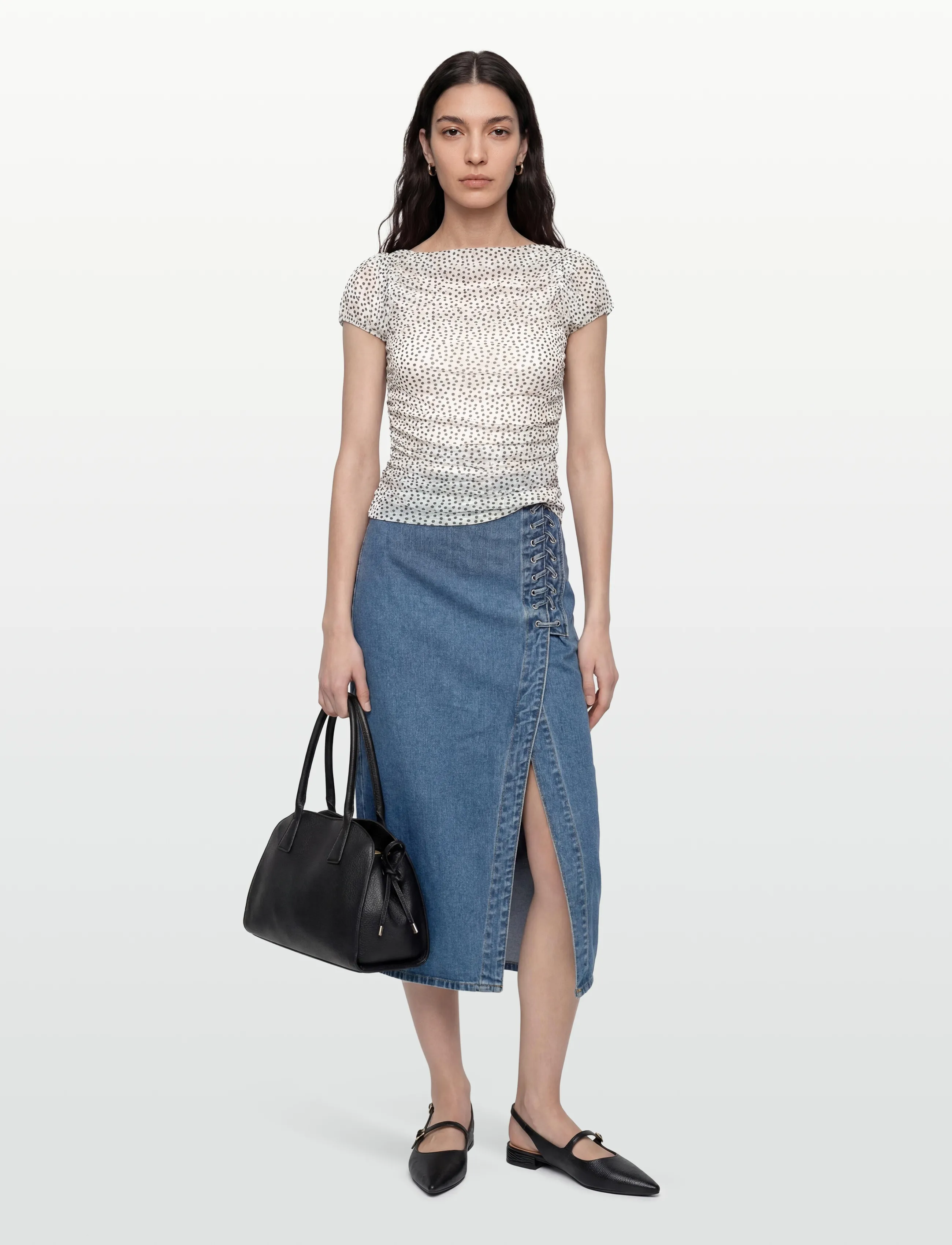 Gina Tricot Puff Sleeve Mesh Top, XS, White, Bluser > Kortærmede, Dame
