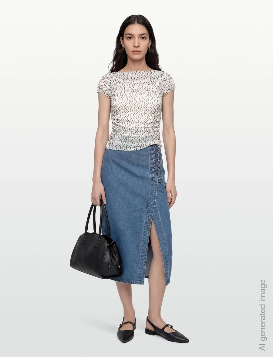 Gina Tricot - Puff sleeve mesh top - kortärmade blusar - dot aop (9508) - 0