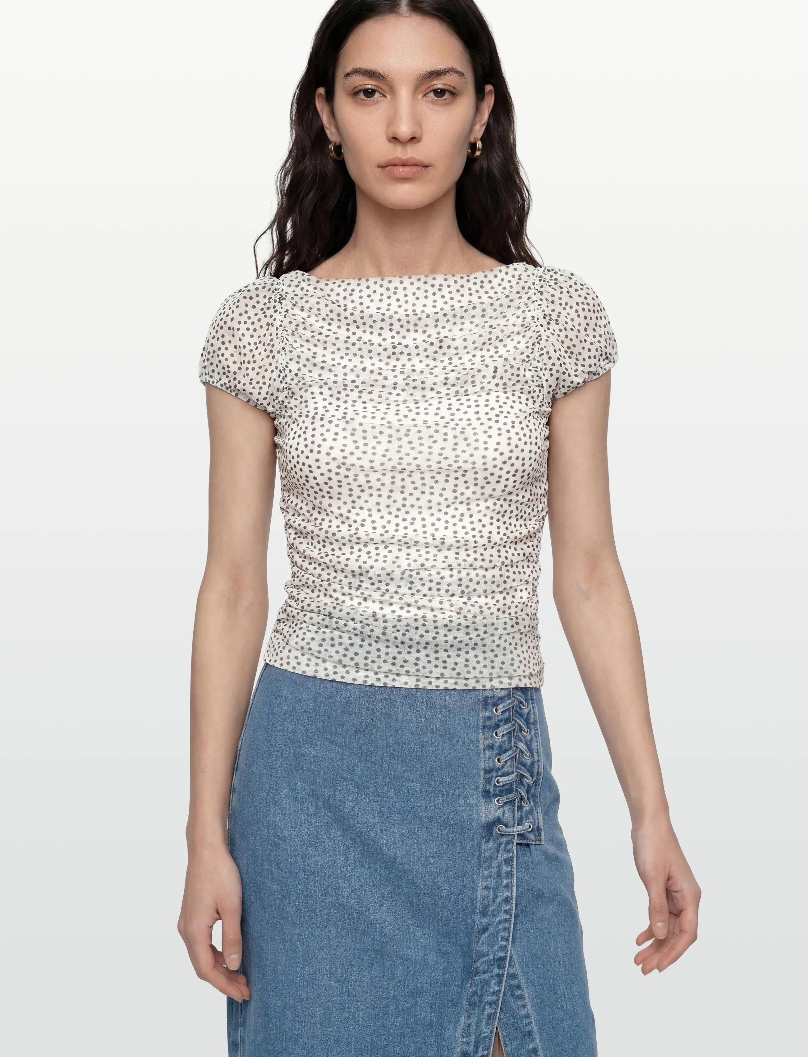 Gina Tricot - Puff sleeve mesh top - kortærmede bluser - dot aop (9508) - 3