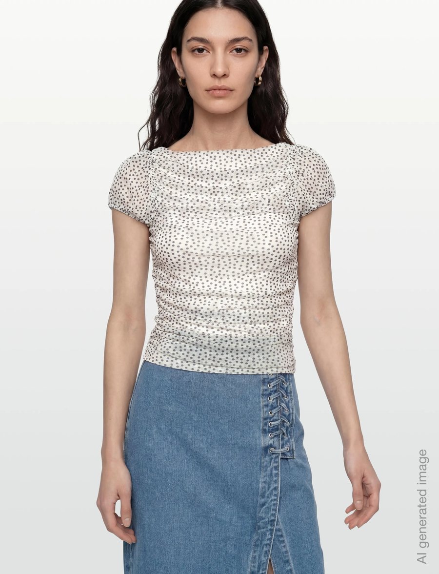 Gina Tricot - Puff sleeve mesh top - kortärmade blusar - dot aop (9508) - 3