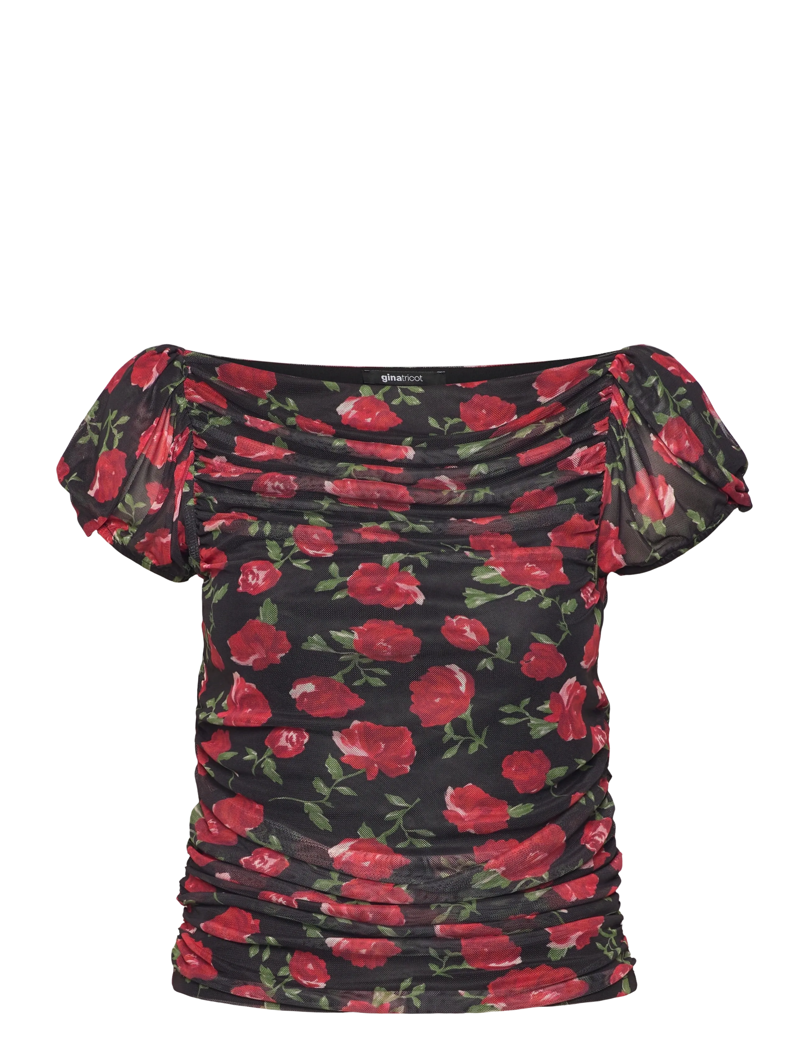 Gina Tricot Puff Sleeve Mesh Top, M, Multi/patterned, Bluser > Kortærmede, Dame