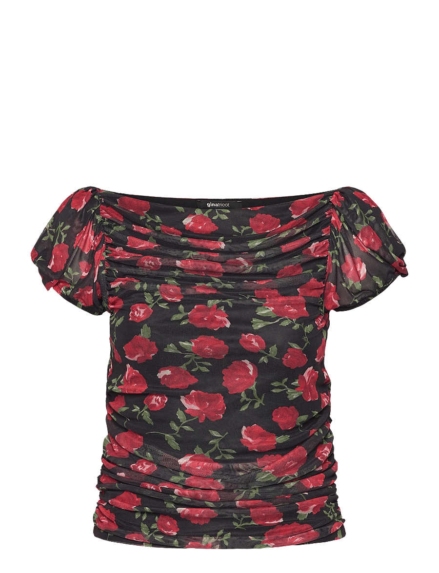 Gina Tricot - Puff sleeve mesh top - lühikeste varrukatega pluusid - rose/aop - 0