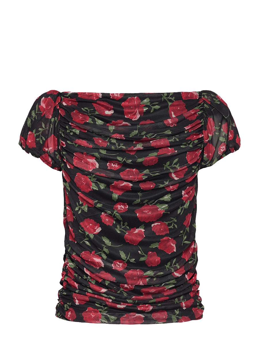 Gina Tricot - Puff sleeve mesh top - lühikeste varrukatega pluusid - rose/aop - 1