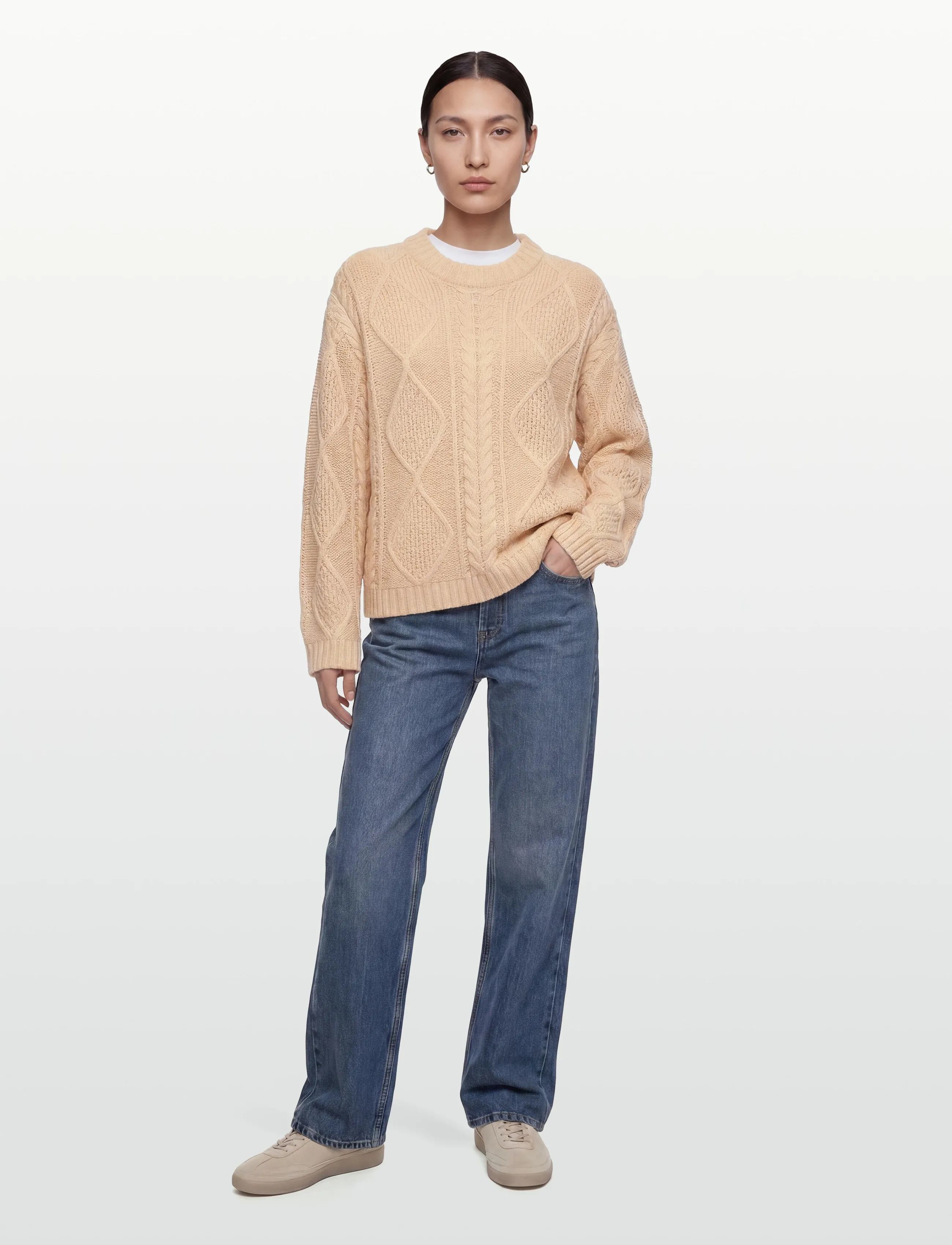 Gina Tricot Knitted Cable Sweater, S, Knitwear, Creme - Jumpers, Frauen