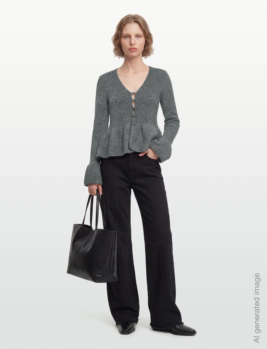 Gina Tricot - Knitted peplum cardigan - cardigans - mid grey mel (8022) - 0