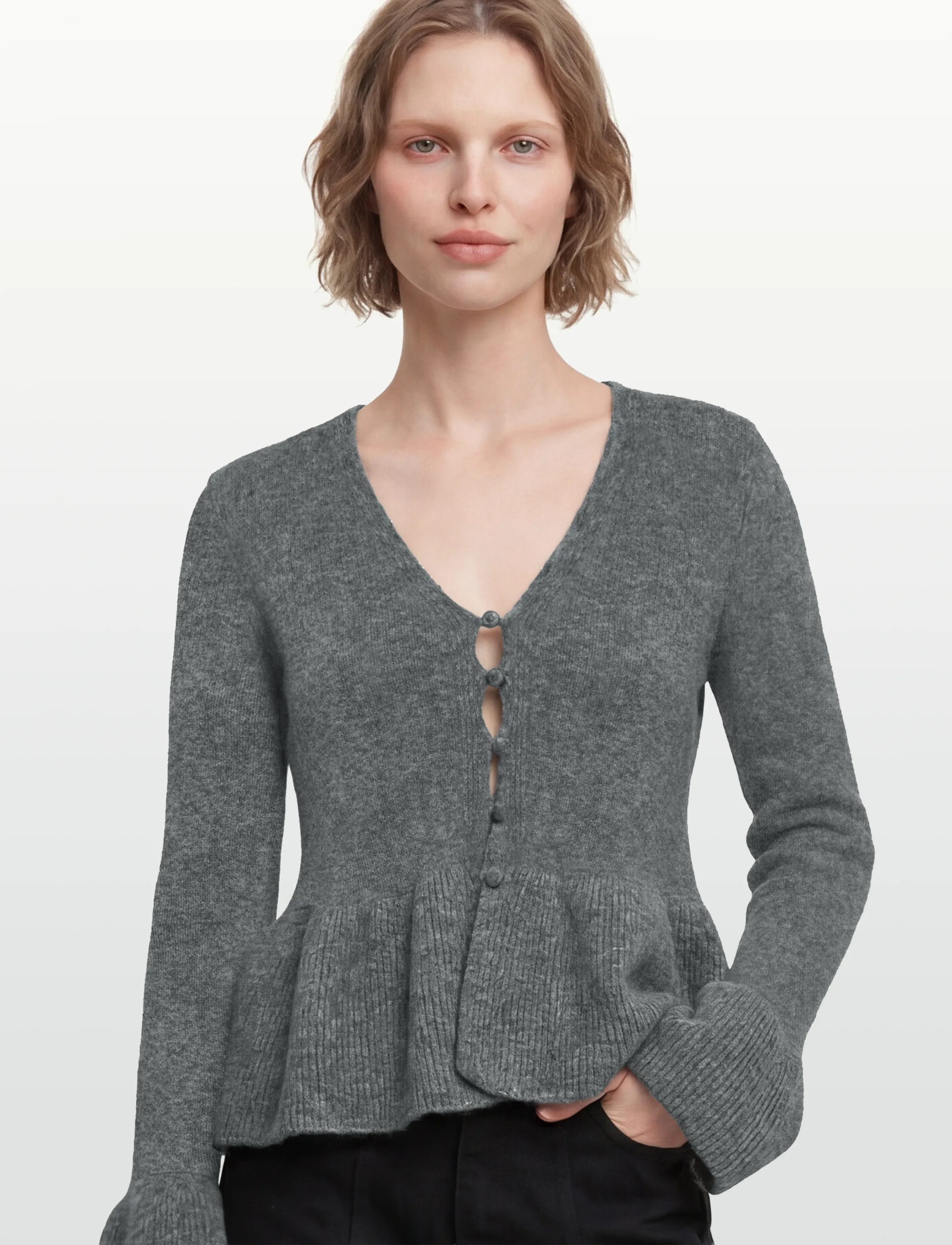 Gina Tricot - Knitted peplum cardigan - cardigans - mid grey mel (8022) - 3