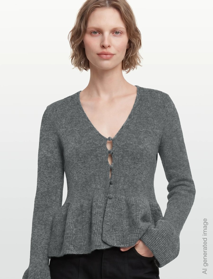 Gina Tricot - Knitted peplum cardigan - cardigans - mid grey mel (8022) - 3