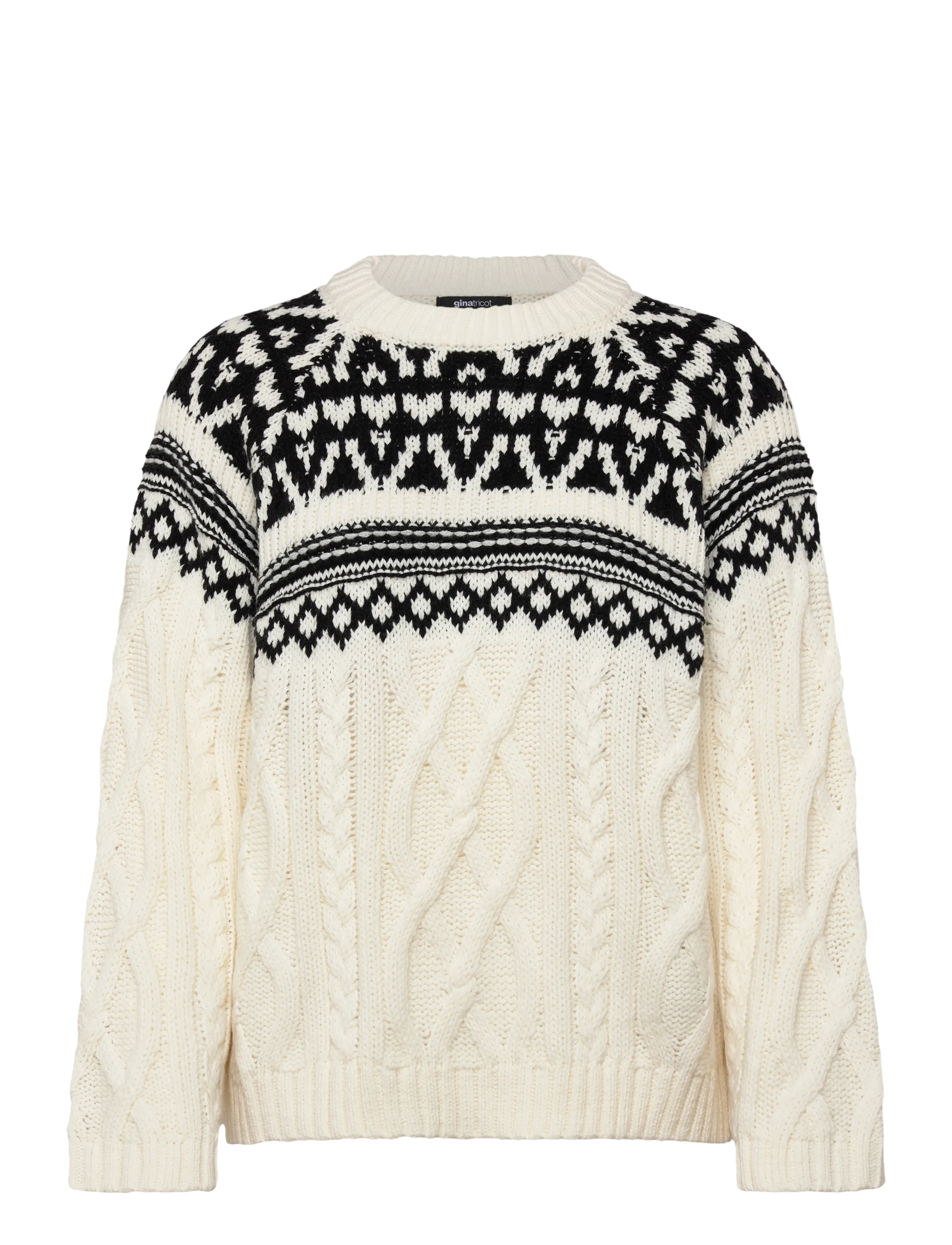Gina Tricot Jacquard knitted sweater - Tøj - CREAM (1047) / black