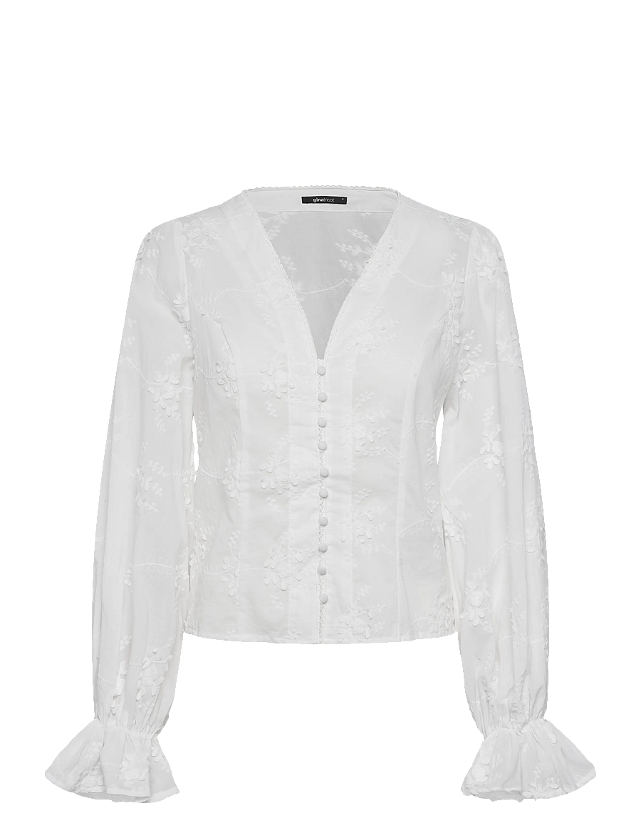 Gina Tricot - 3d flower top - långärmade blusar - offwhite - 0