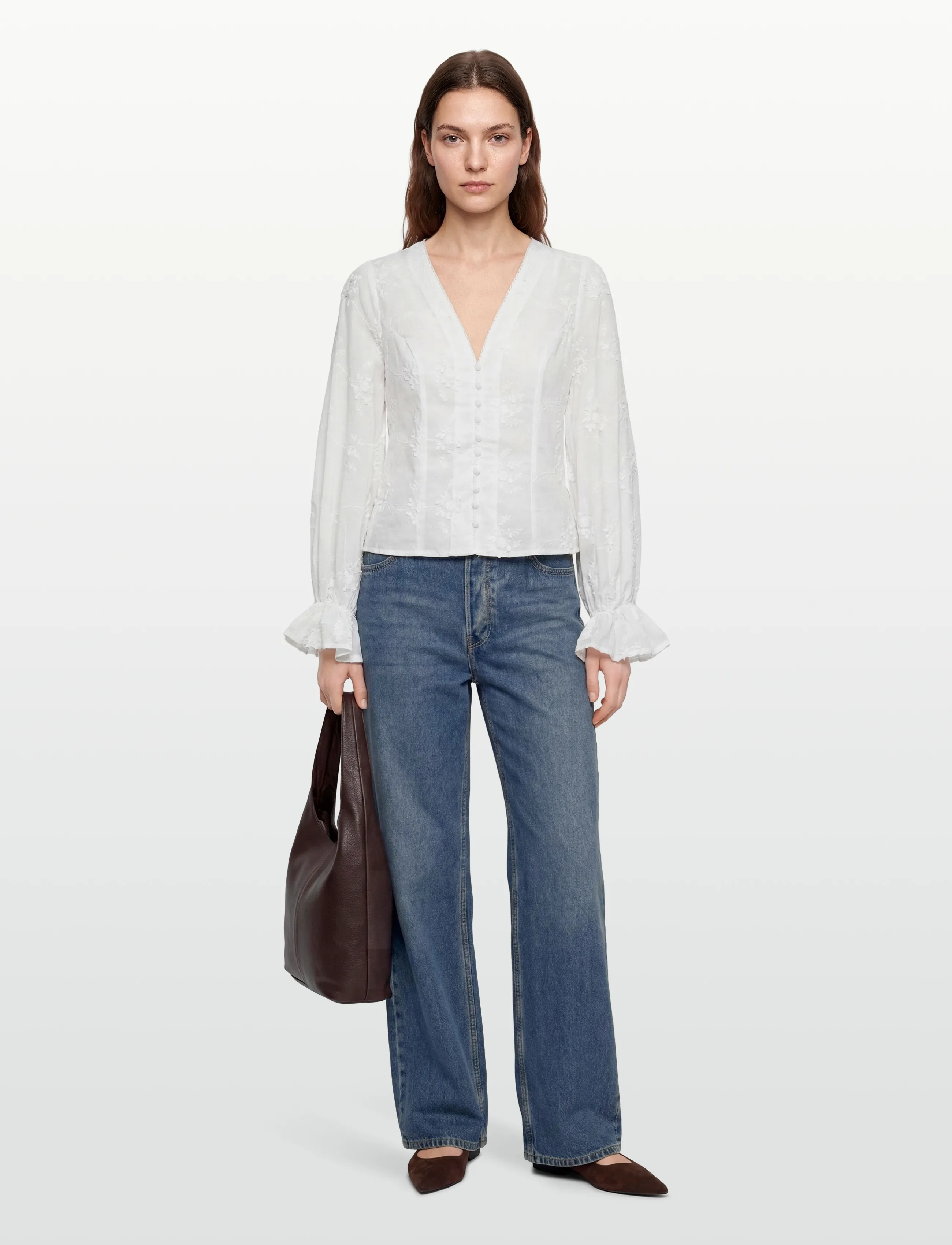 Gina Tricot 3D Flower Top, Kvinder, 3D Blomsterbluse, Hvid, Str: L
