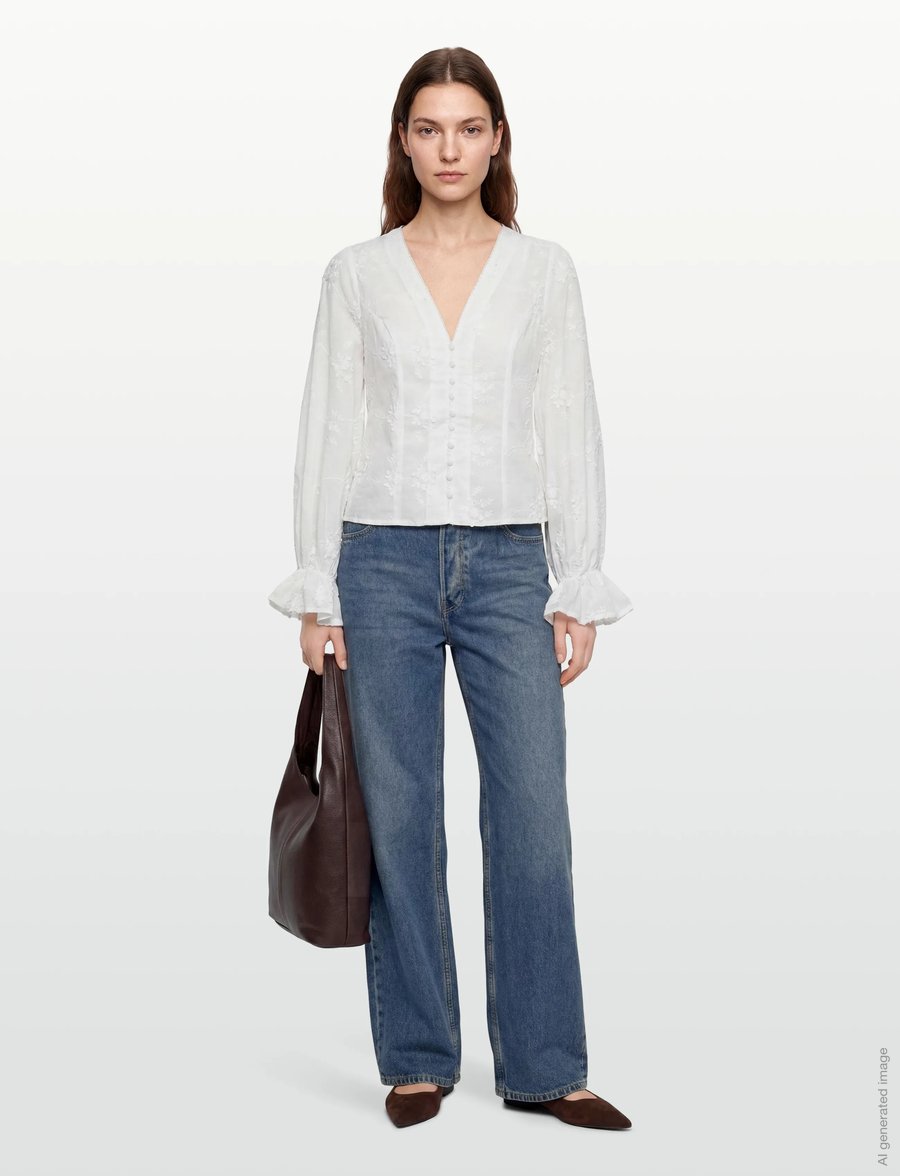 Gina Tricot - 3d flower top - pikkade varrukatega pluusid - offwhite - 0