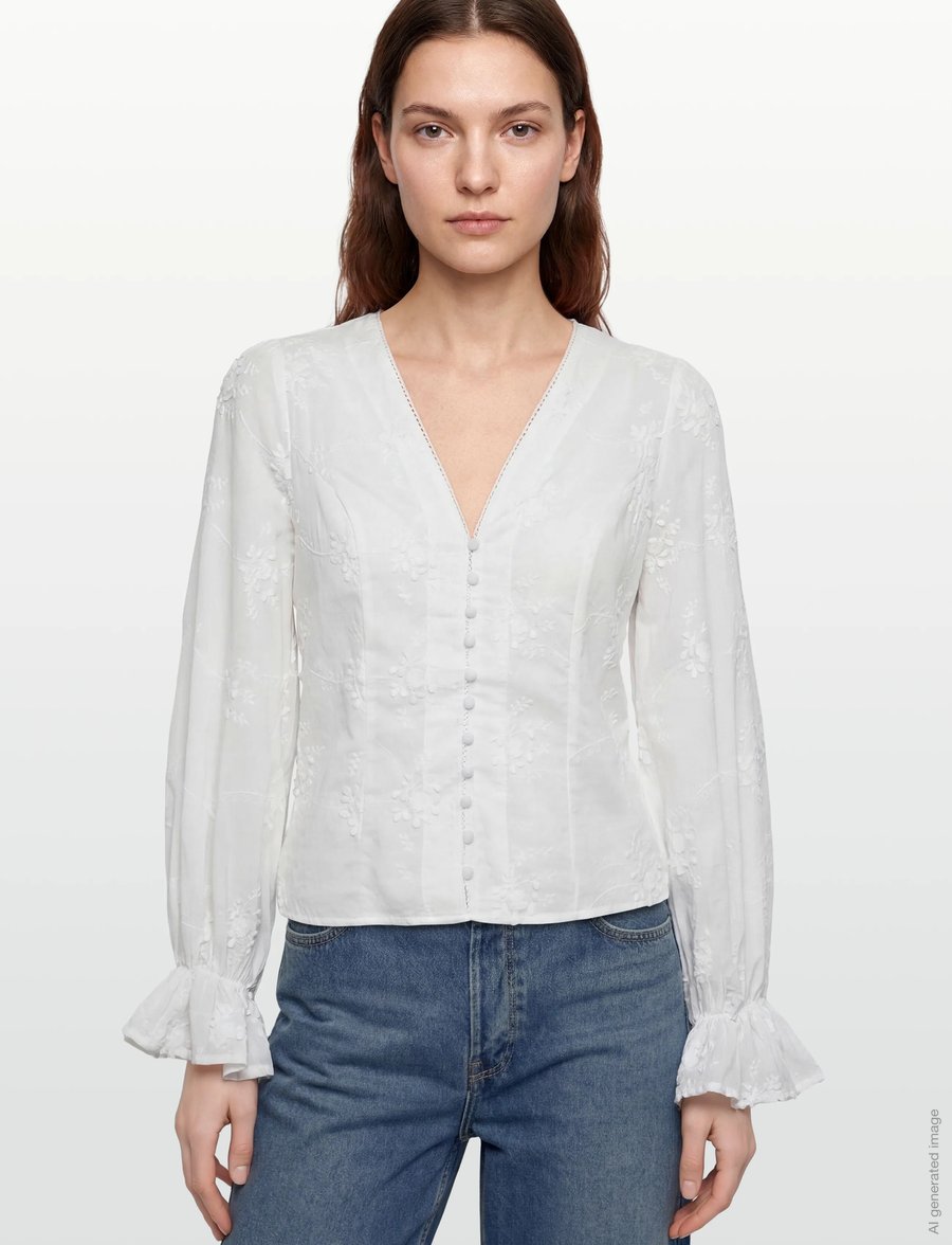 Gina Tricot - 3d flower top - pikkade varrukatega pluusid - offwhite - 3