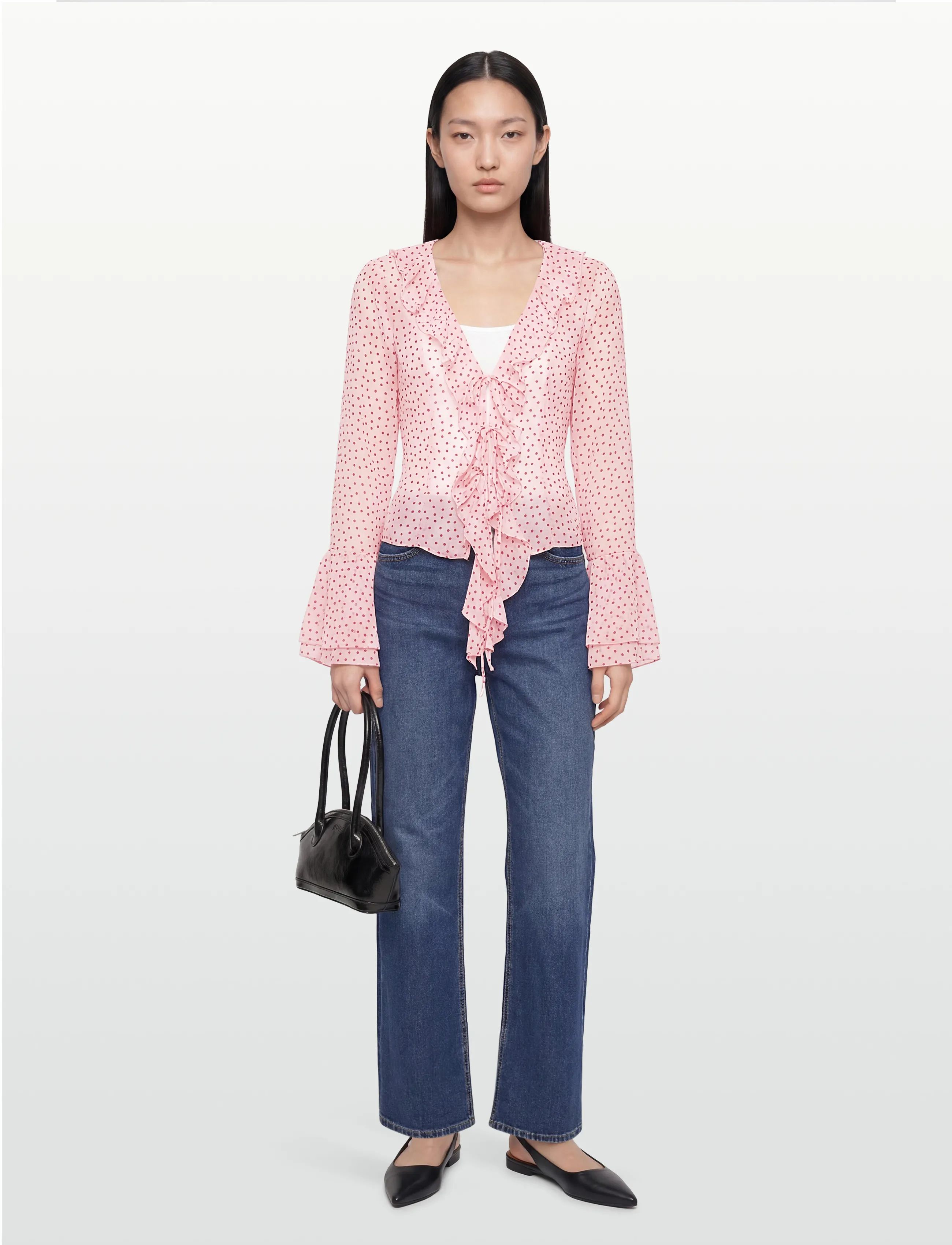Gina Tricot Frill Blouse, 34, Blouses, Rosa - Long-sleeved, Frauen