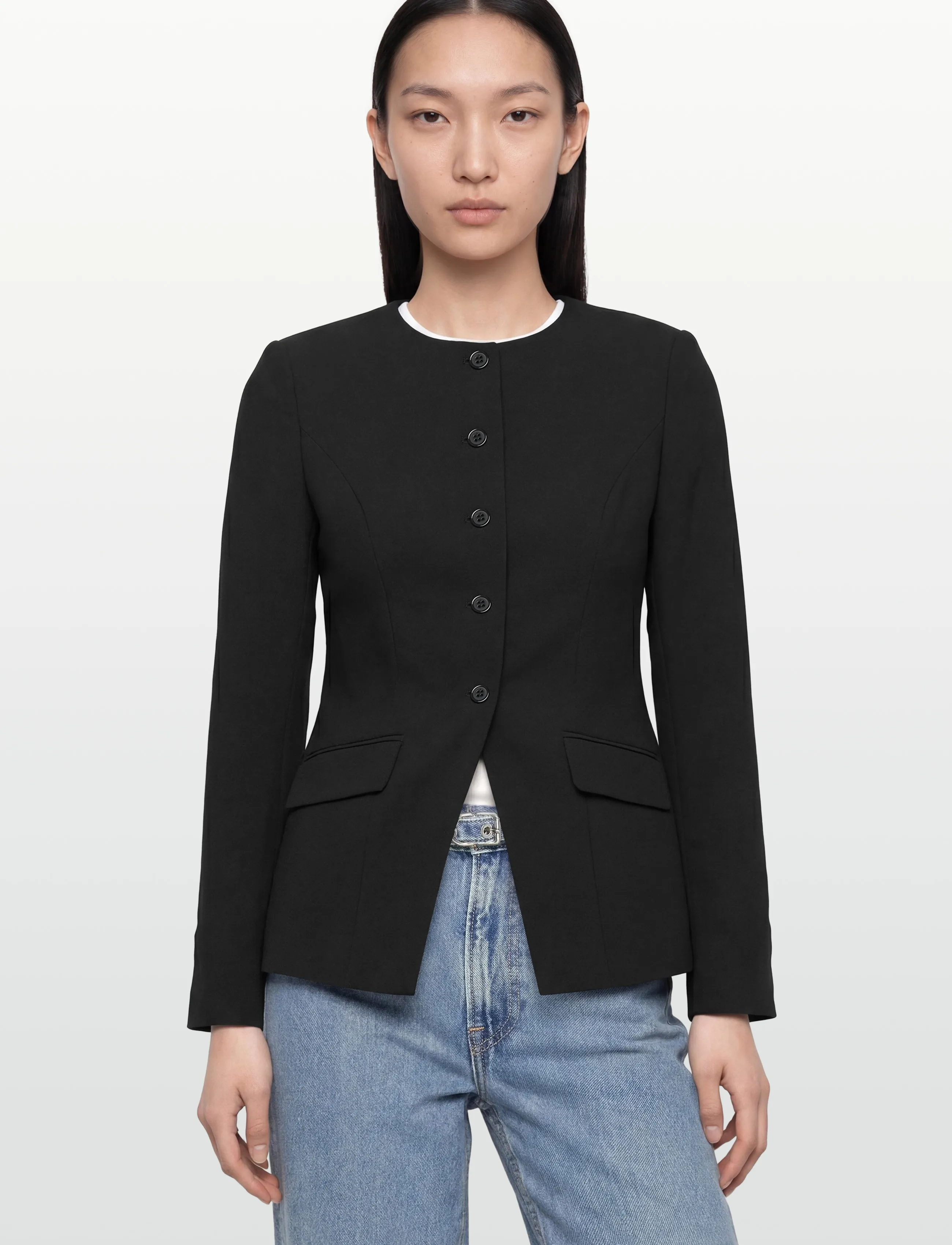 Gina Tricot - High neck shaped blazer - enkeltradede blazere - black (9000) - 3