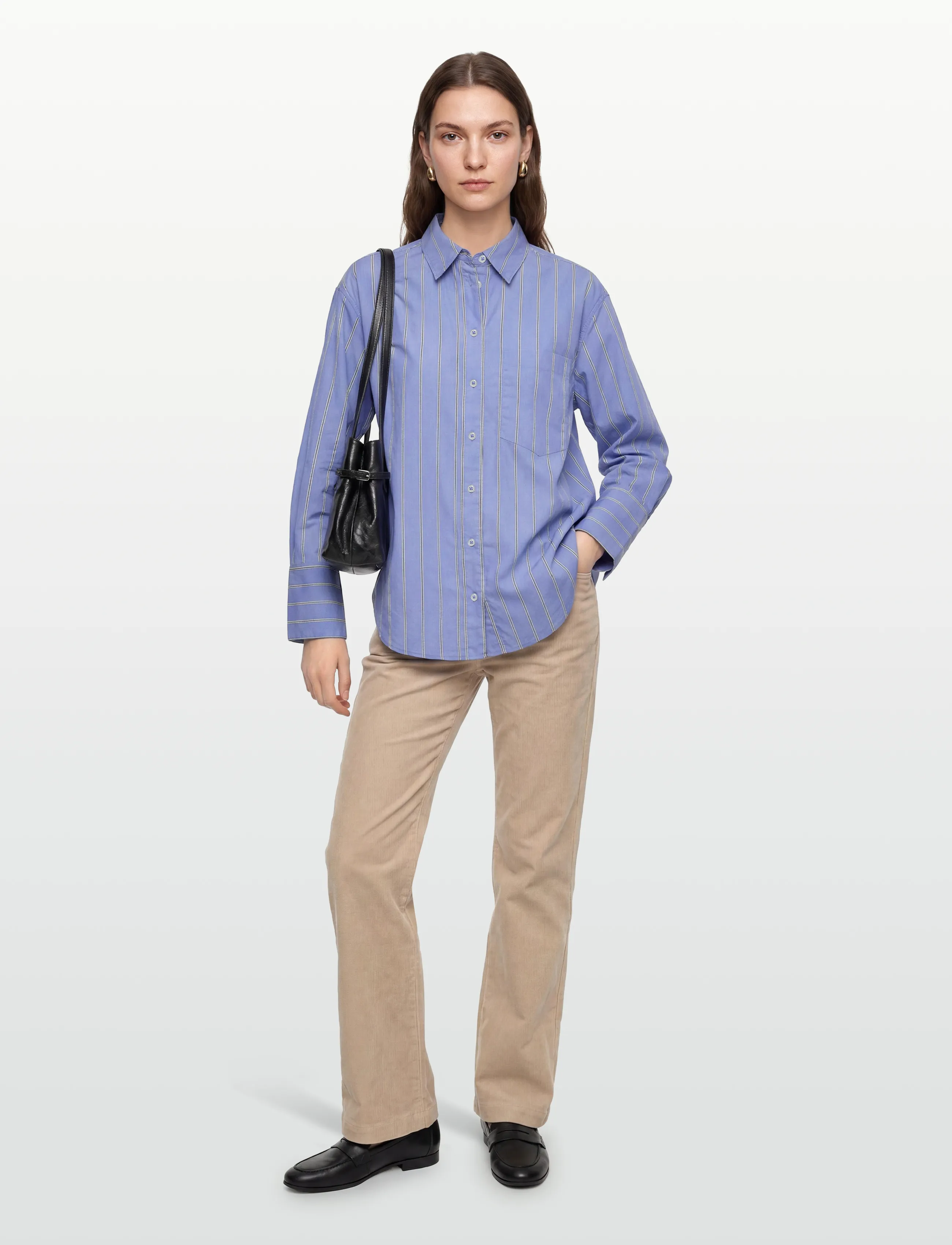 Gina Tricot Poplin Shirt, Kvinder, Oversize Stribet Poplin Skjorte, Blå, Str: S
