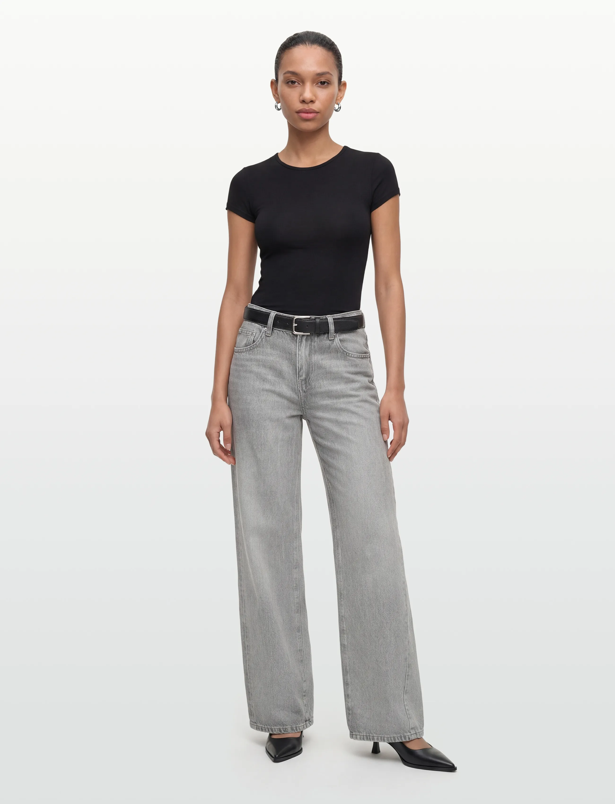 Gina Tricot Low Wide Jeans, 42, Grau - Wide, Frauen