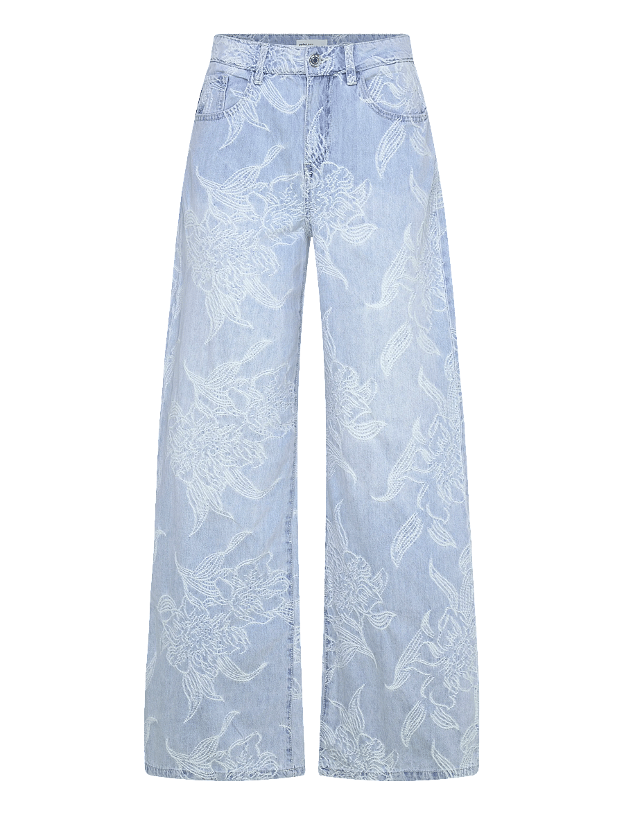 Gina Tricot - Embroidery jeans - brede jeans - blue - 1